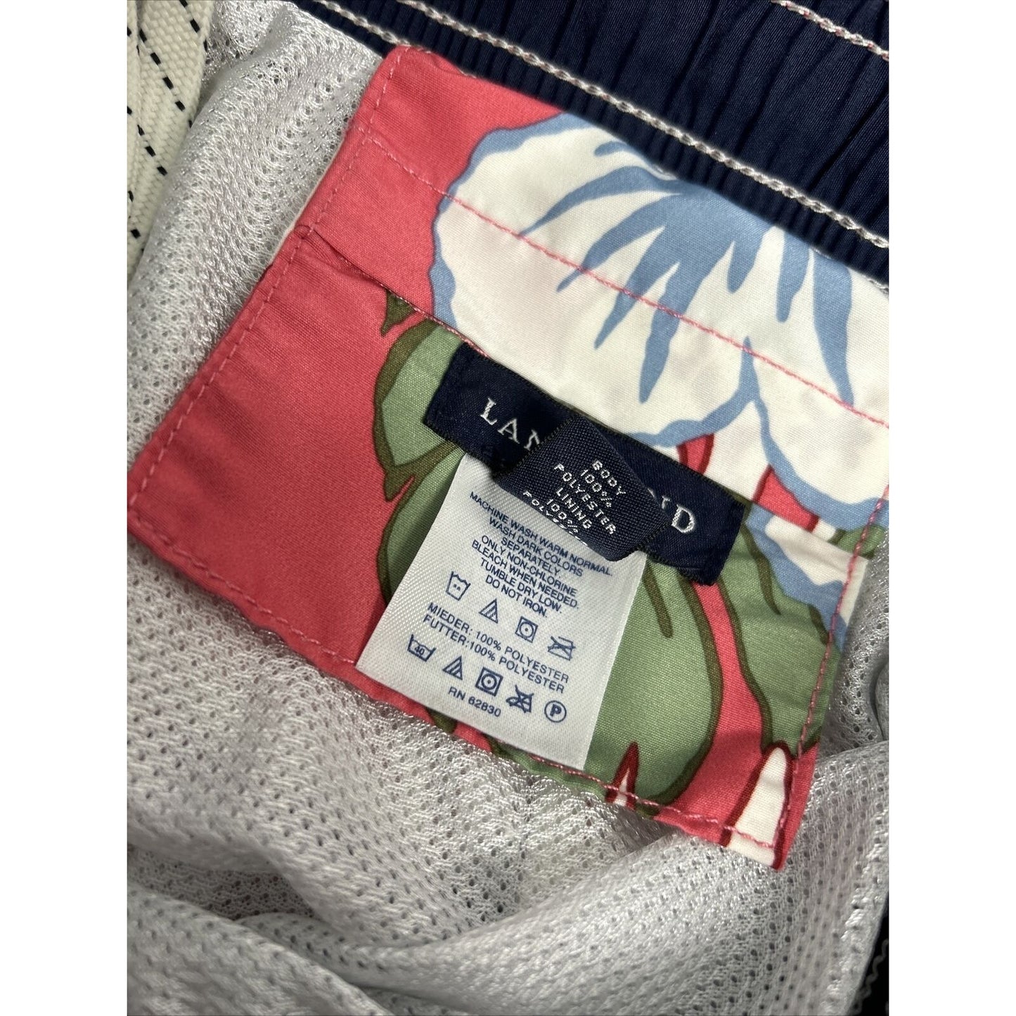 Lands’ End Hot Pink Floral Mesh Lined Drawstring Men’s Swim Trunks L (36 x 10.5)