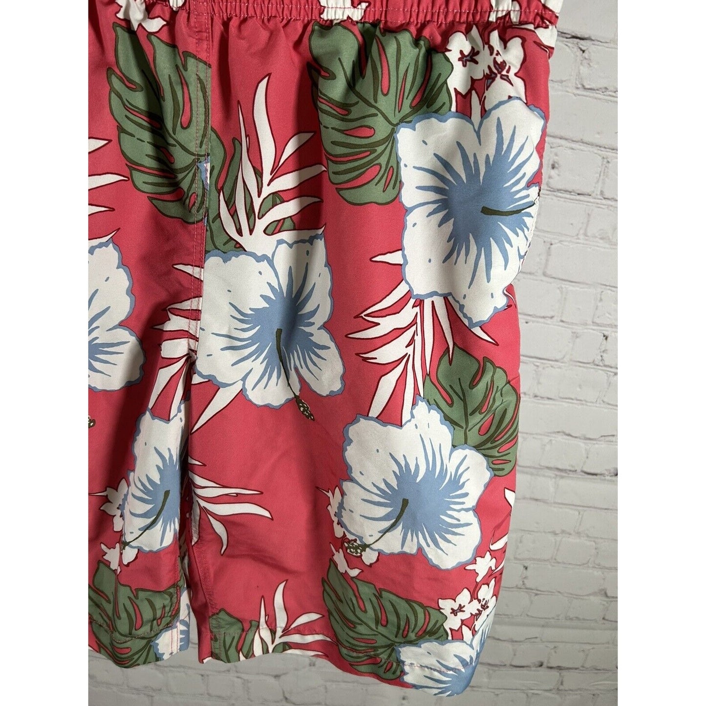 Lands’ End Hot Pink Floral Mesh Lined Drawstring Men’s Swim Trunks L (36 x 10.5)