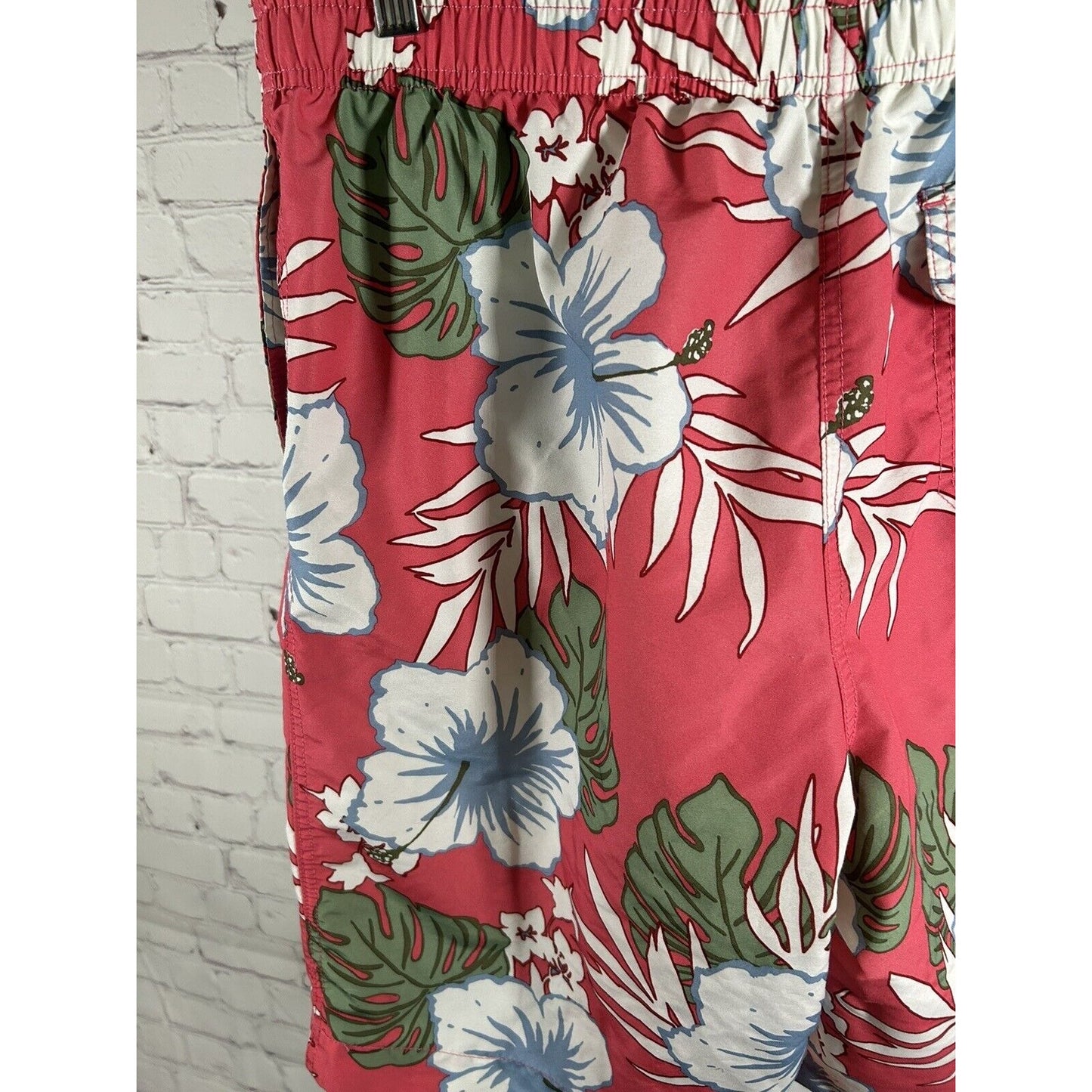 Lands’ End Hot Pink Floral Mesh Lined Drawstring Men’s Swim Trunks L (36 x 10.5)