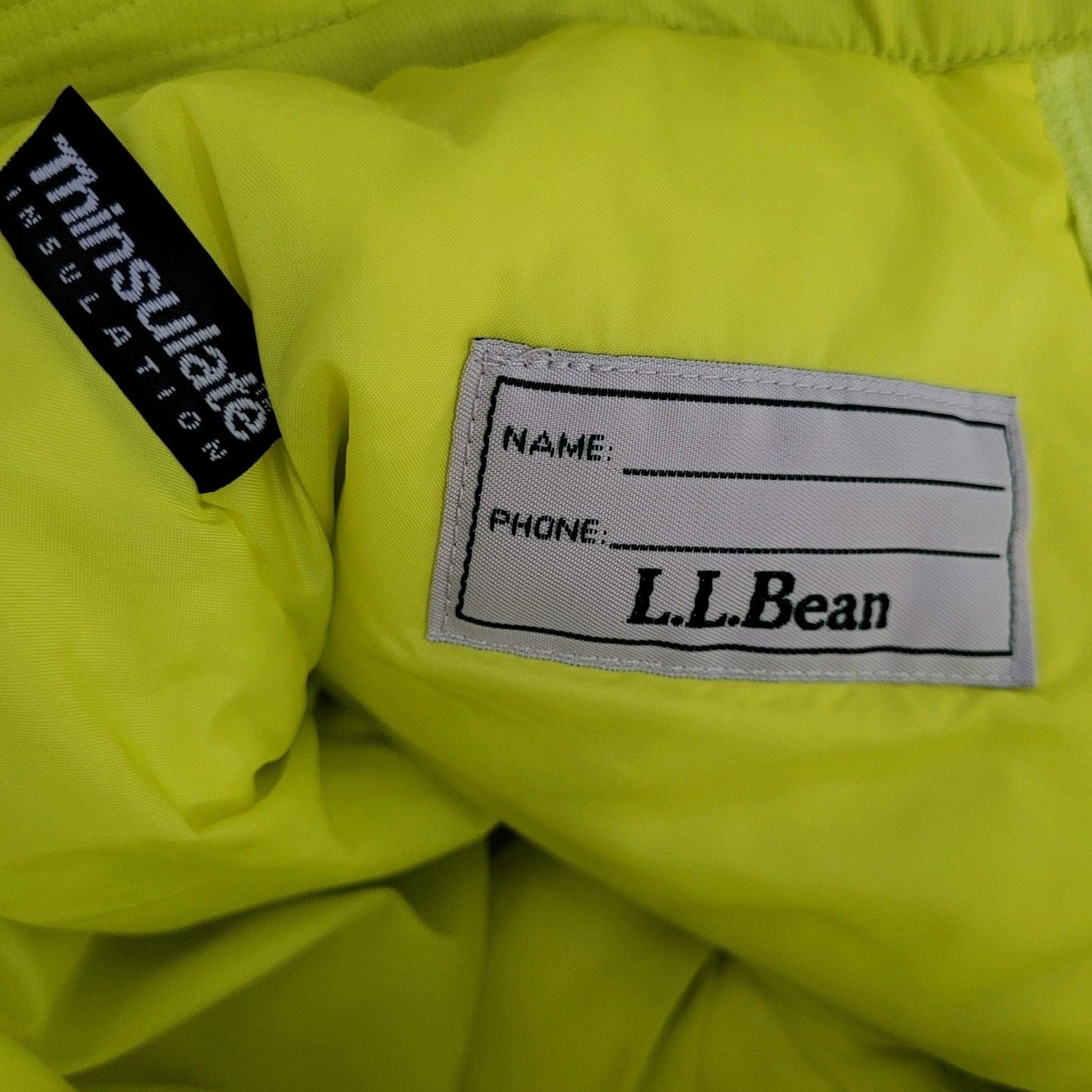 LL Bean Neon Yellow Thinsulate Adjustable Waist Snow Pants Youth Size 10 (26x26)