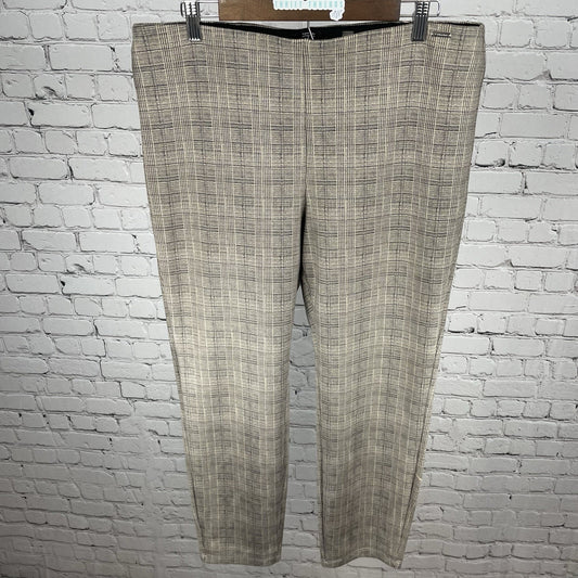 Tahari Tan Check Soft Faux Suede Legging Tummy Control Pants Size XL (35x28)