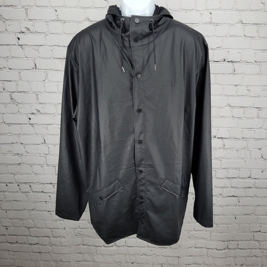 T Mobile Advertising Black RAINS Hooded Lightweight Rain Jacket Coat Size XL