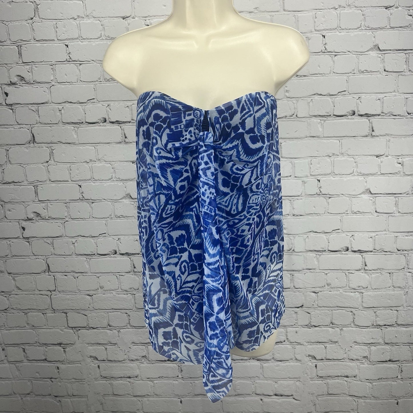 Lauren Ralph Lauren Blue Sheer Strapless One Piece Lightly Padded Swimsuit 8