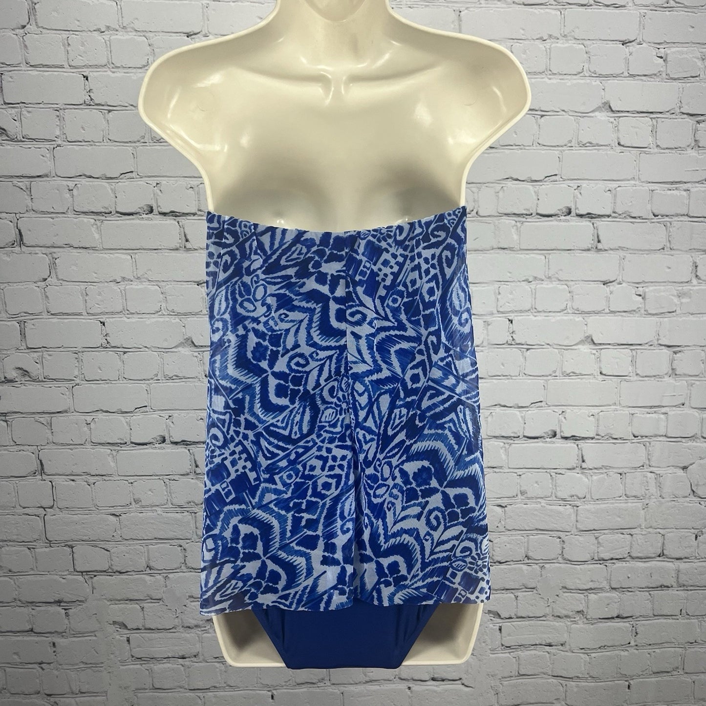 Lauren Ralph Lauren Blue Sheer Strapless One Piece Lightly Padded Swimsuit 8