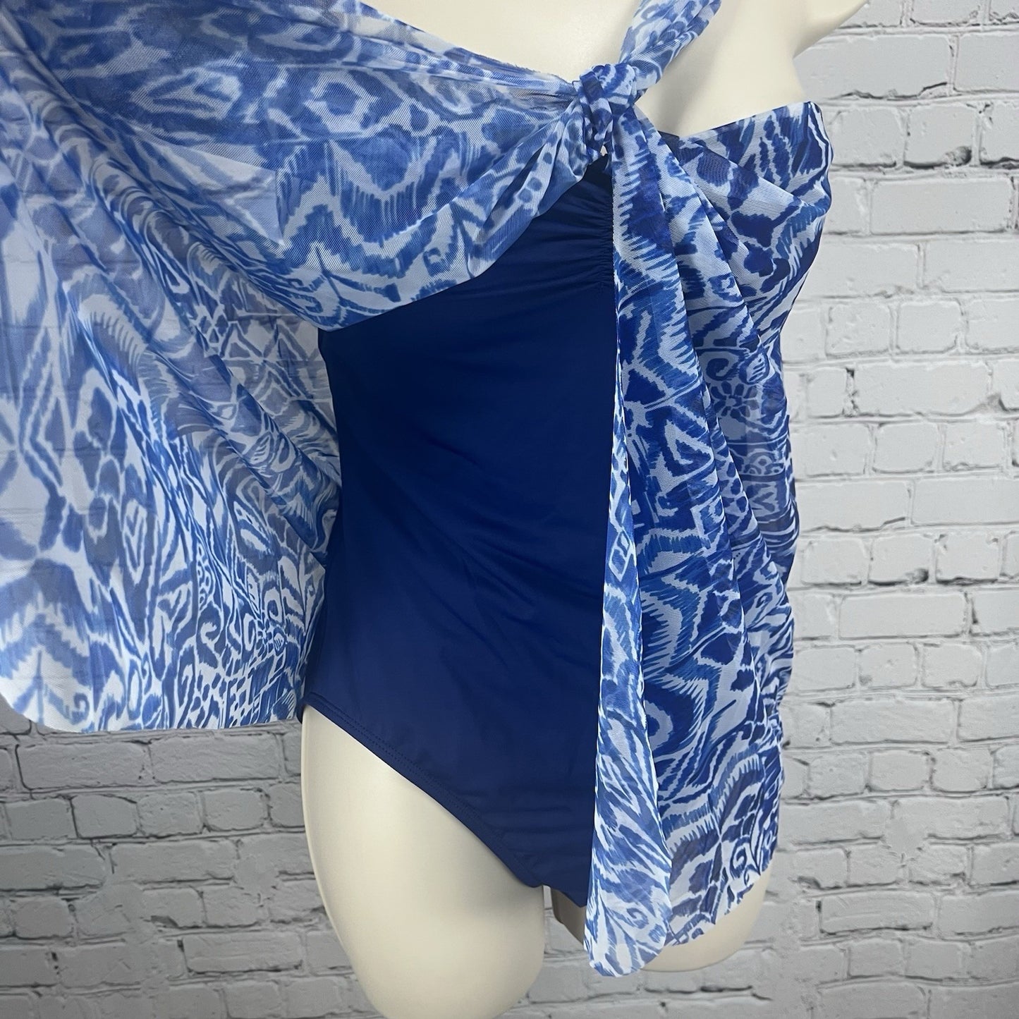 Lauren Ralph Lauren Blue Sheer Strapless One Piece Lightly Padded Swimsuit 8
