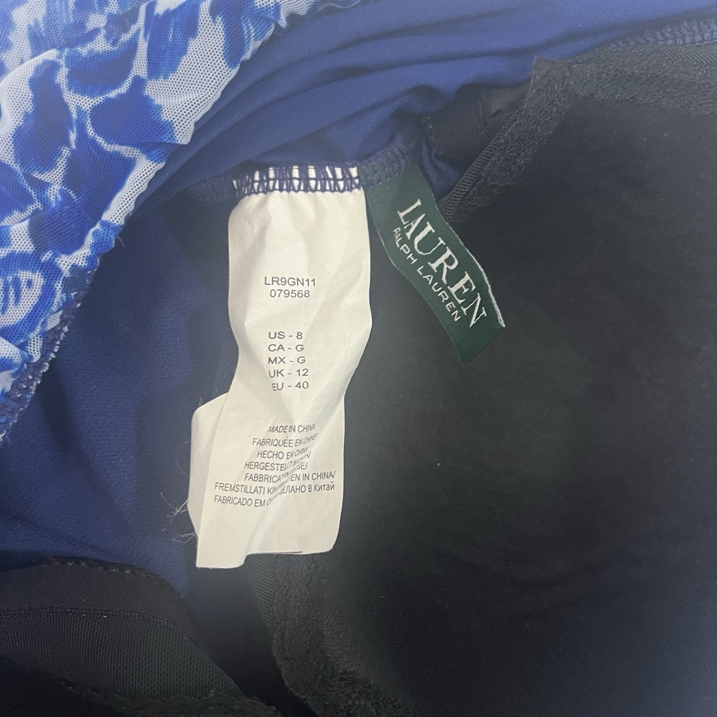 Lauren Ralph Lauren Blue Sheer Strapless One Piece Lightly Padded Swimsuit 8