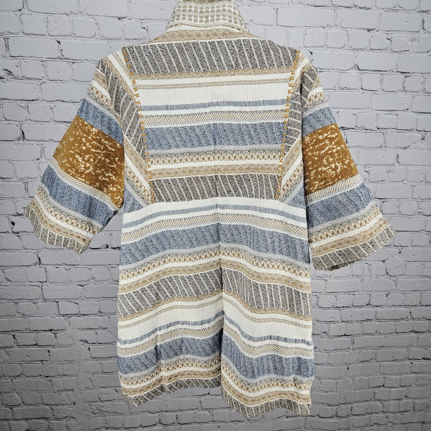 World Market Multicolor 100% Cotton Striped 3/4 Sleeve Open Kimono Cardigan L/XL