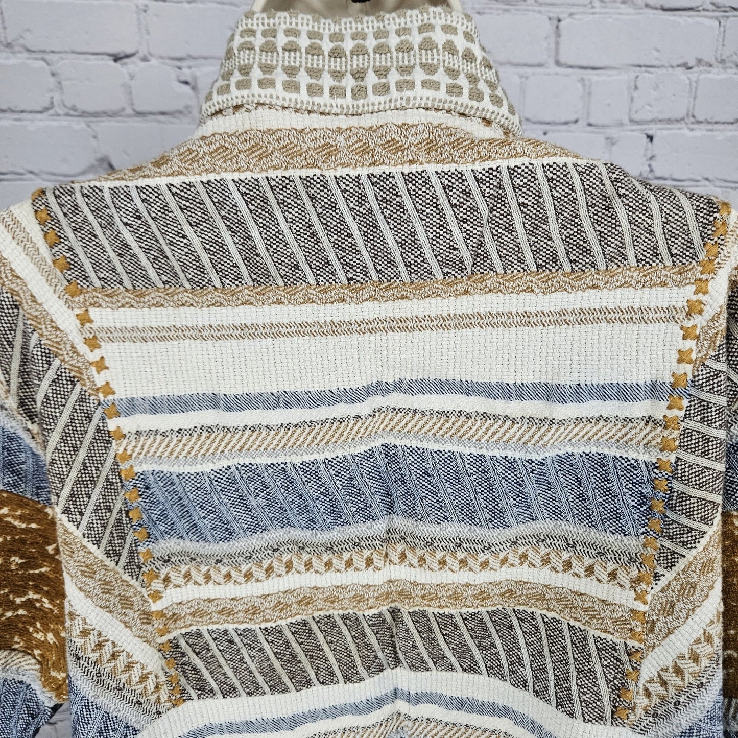 World Market Multicolor 100% Cotton Striped 3/4 Sleeve Open Kimono Cardigan L/XL