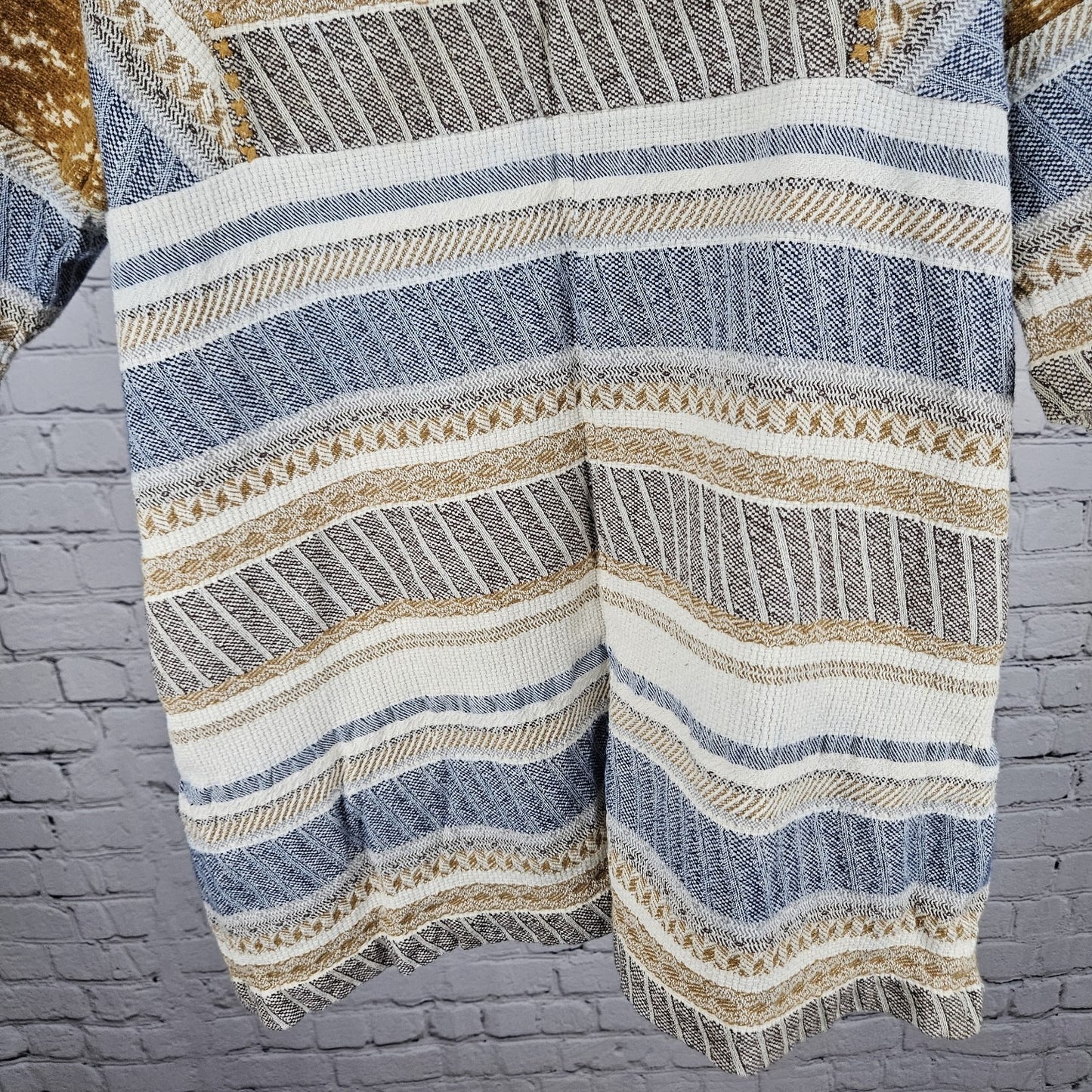 World Market Multicolor 100% Cotton Striped 3/4 Sleeve Open Kimono Cardigan L/XL