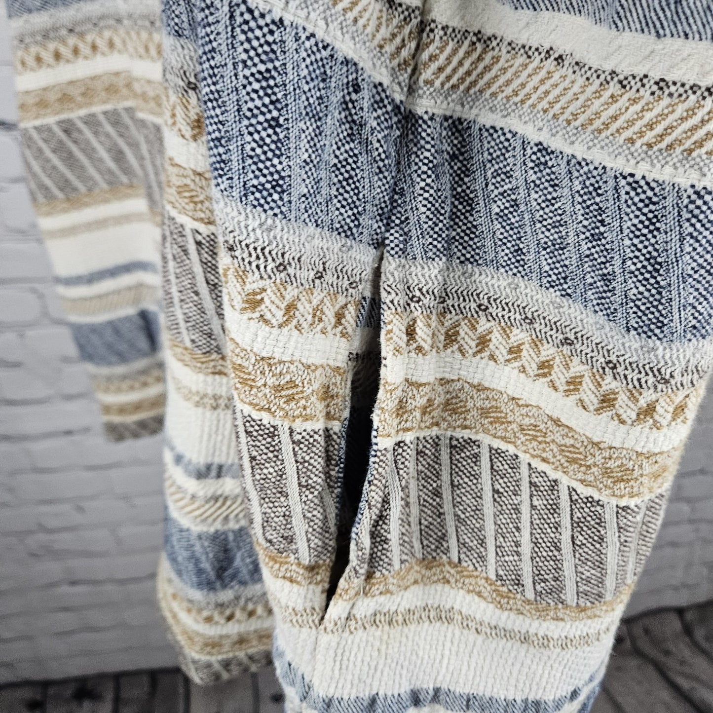 World Market Multicolor 100% Cotton Striped 3/4 Sleeve Open Kimono Cardigan L/XL