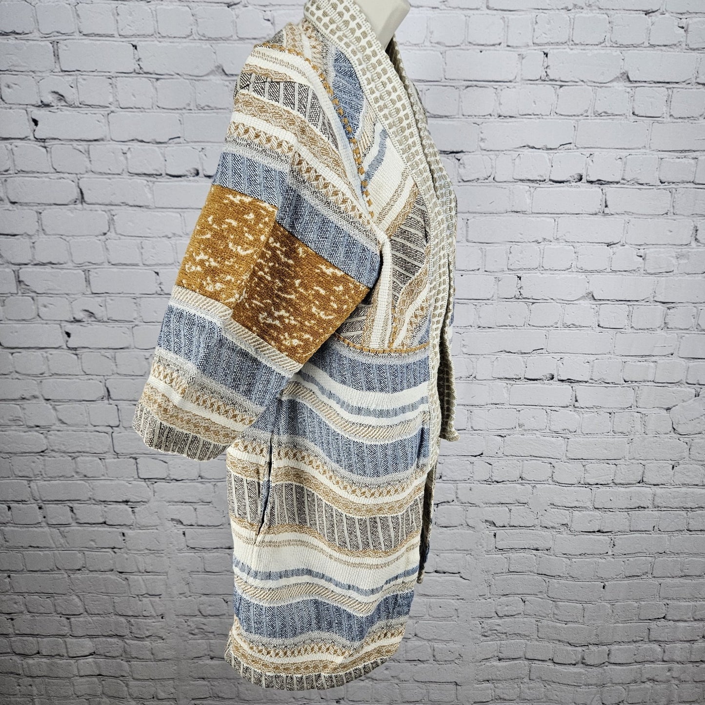 World Market Multicolor 100% Cotton Striped 3/4 Sleeve Open Kimono Cardigan L/XL