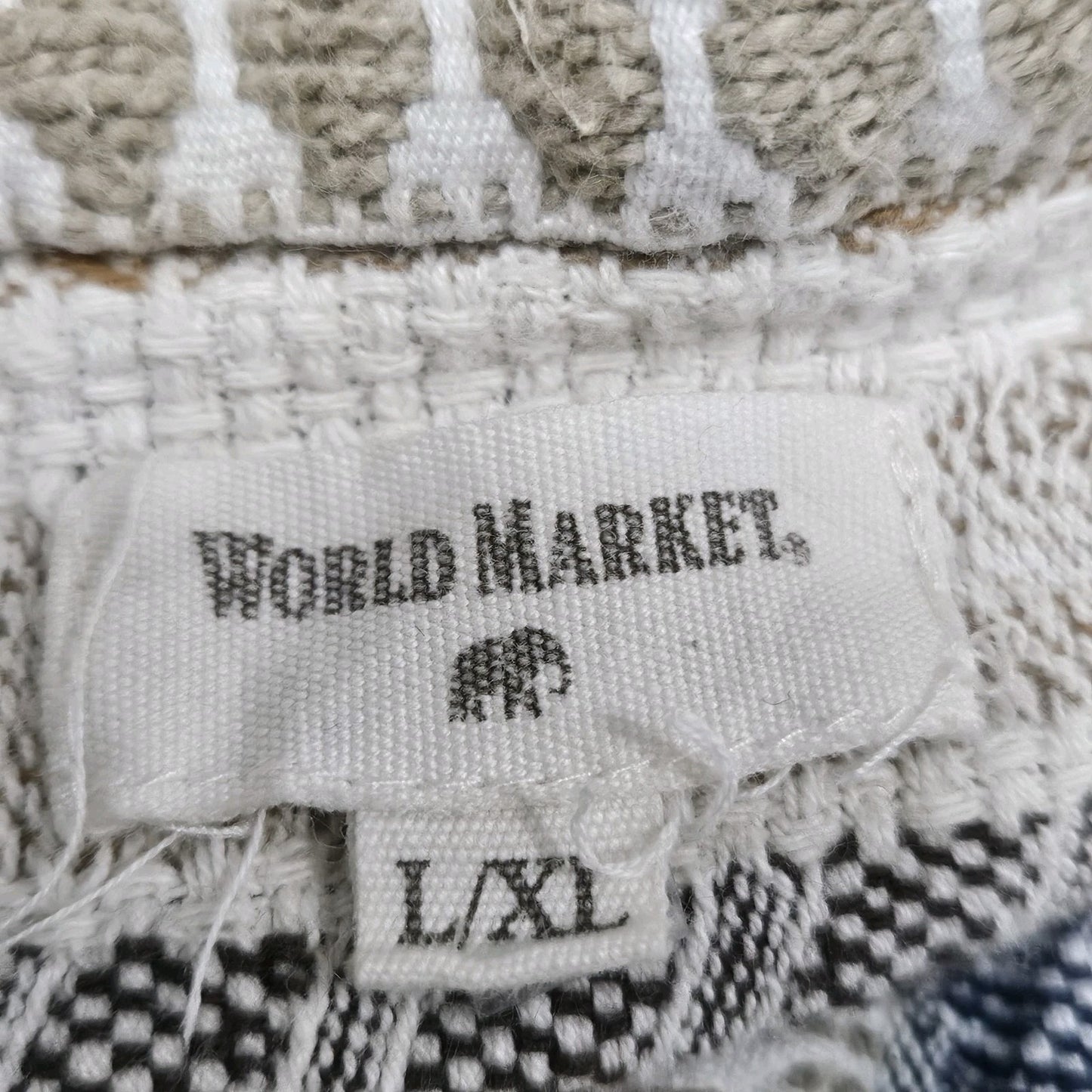 World Market Multicolor 100% Cotton Striped 3/4 Sleeve Open Kimono Cardigan L/XL
