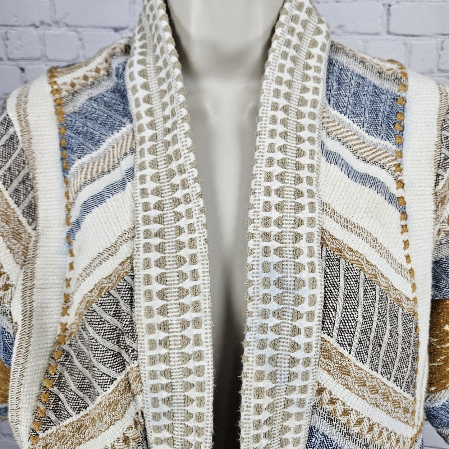 World Market Multicolor 100% Cotton Striped 3/4 Sleeve Open Kimono Cardigan L/XL