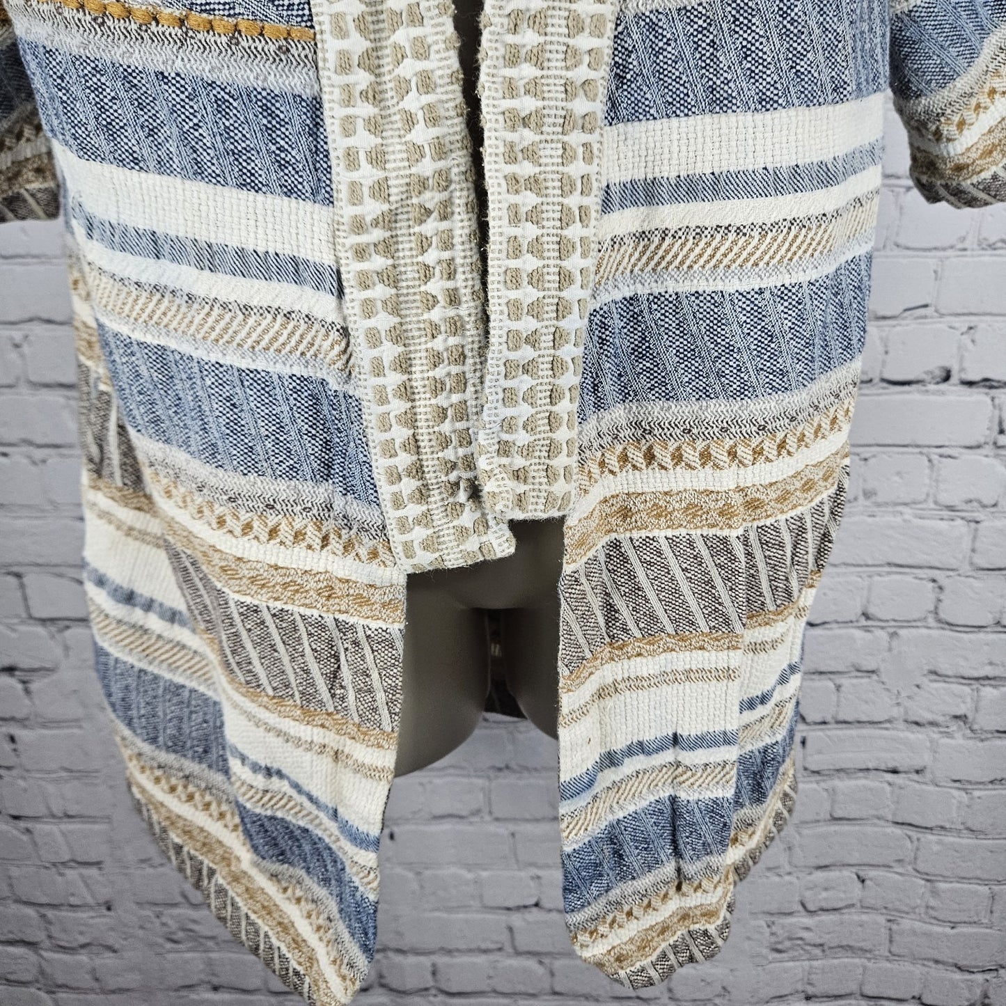 World Market Multicolor 100% Cotton Striped 3/4 Sleeve Open Kimono Cardigan L/XL