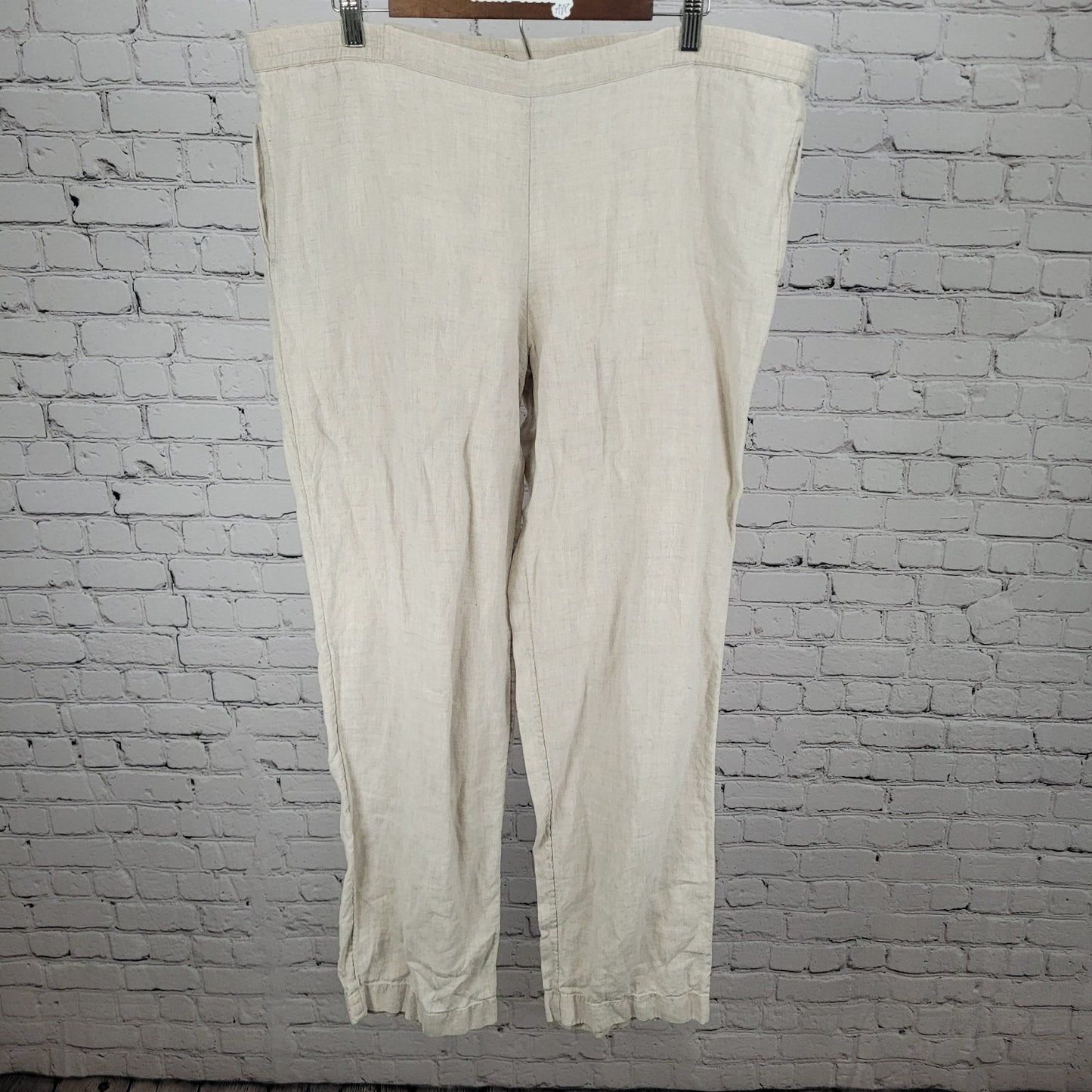 J. Jill Beige 100% Linen Lighweight High Rise Pull On Pants Size LT (39x32)