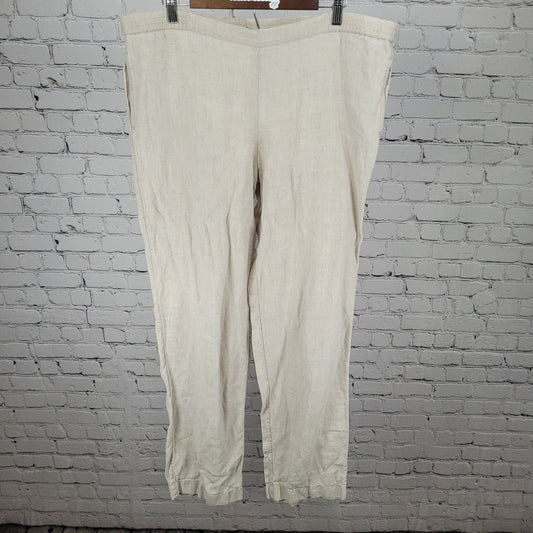 J. Jill Beige 100% Linen Lighweight High Rise Pull On Pants Size LT (39x32)