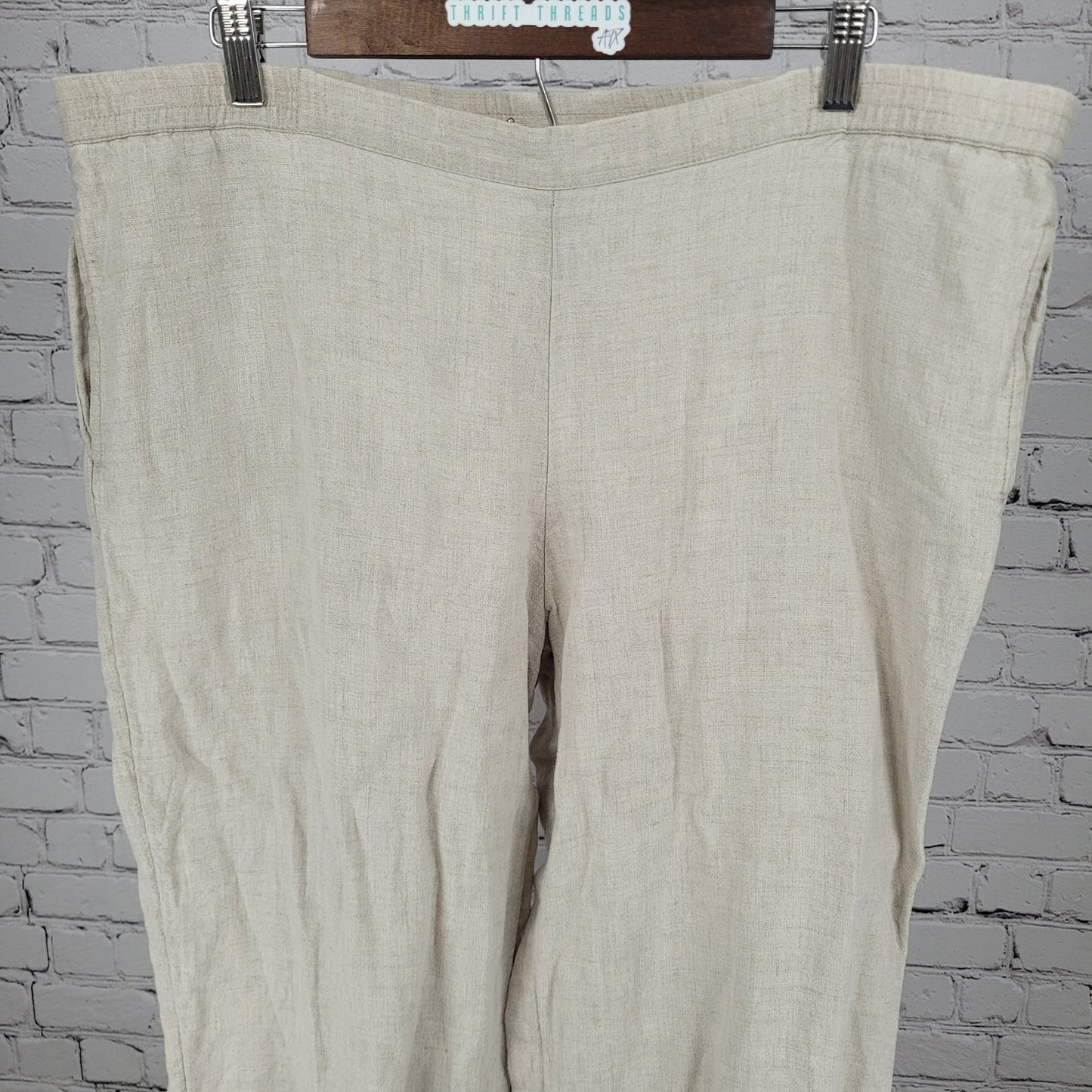 J. Jill Beige 100% Linen Lighweight High Rise Pull On Pants Size LT (39x32)