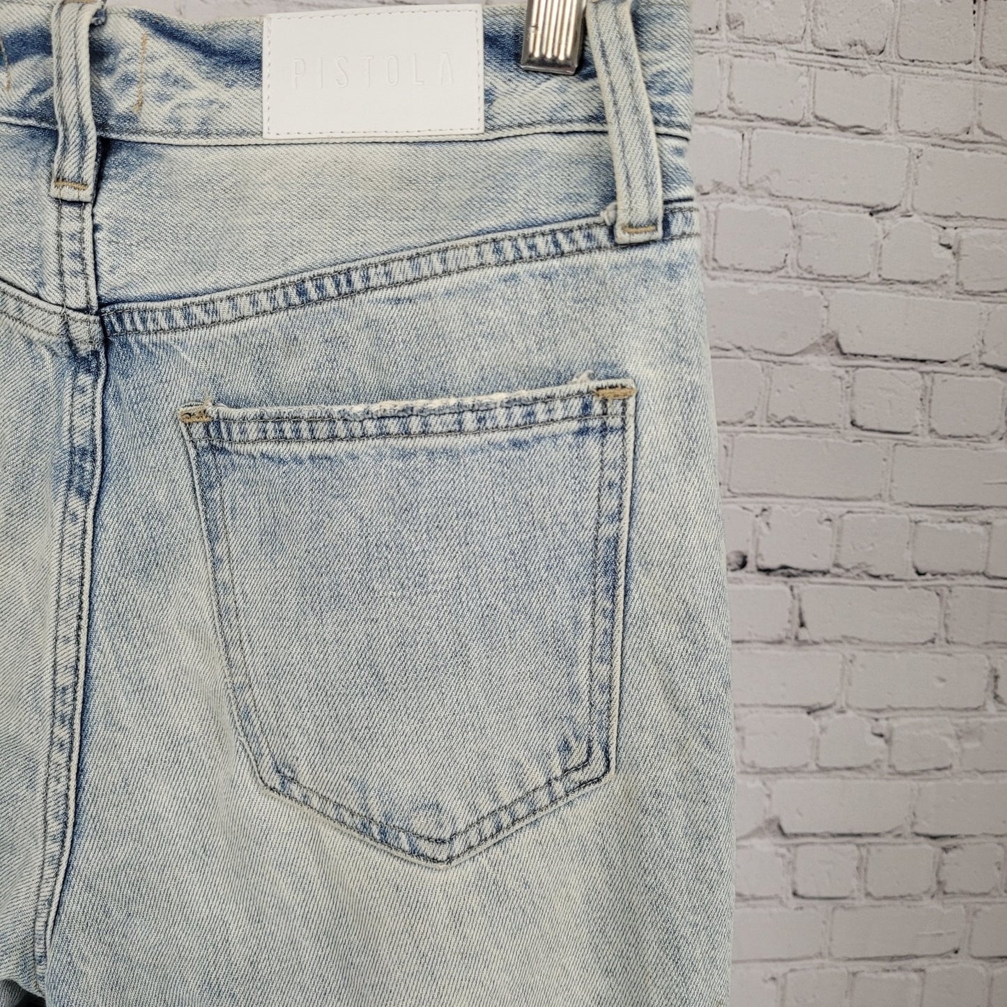 Pistola Light Wash Blue Denim Distressed Cuffed Mid Rise Jeans Size 25 (27x28)