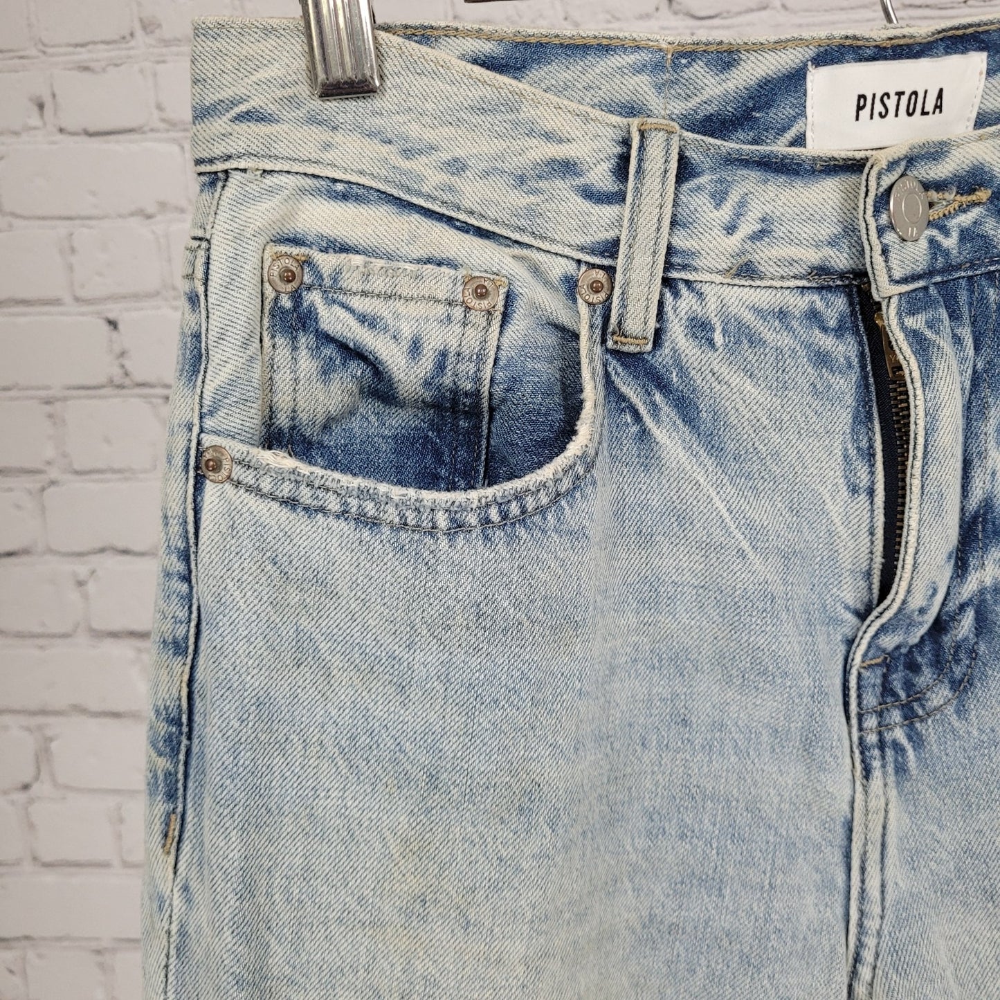 Pistola Light Wash Blue Denim Distressed Cuffed Mid Rise Jeans Size 25 (27x28)