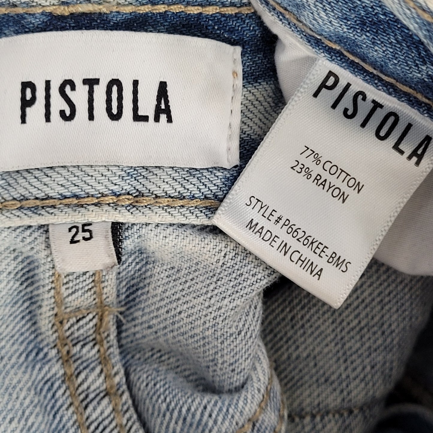 Pistola Light Wash Blue Denim Distressed Cuffed Mid Rise Jeans Size 25 (27x28)