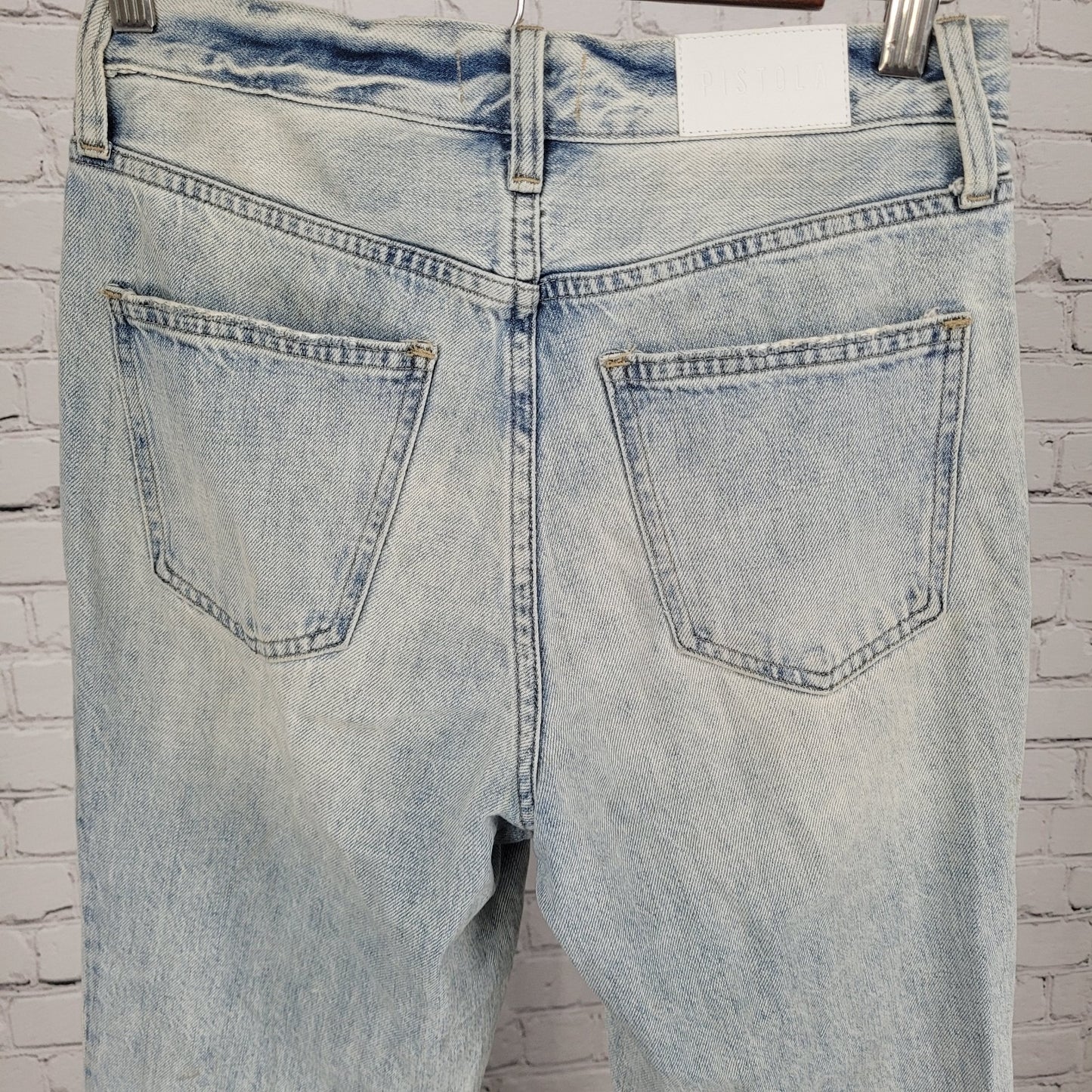 Pistola Light Wash Blue Denim Distressed Cuffed Mid Rise Jeans Size 25 (27x28)