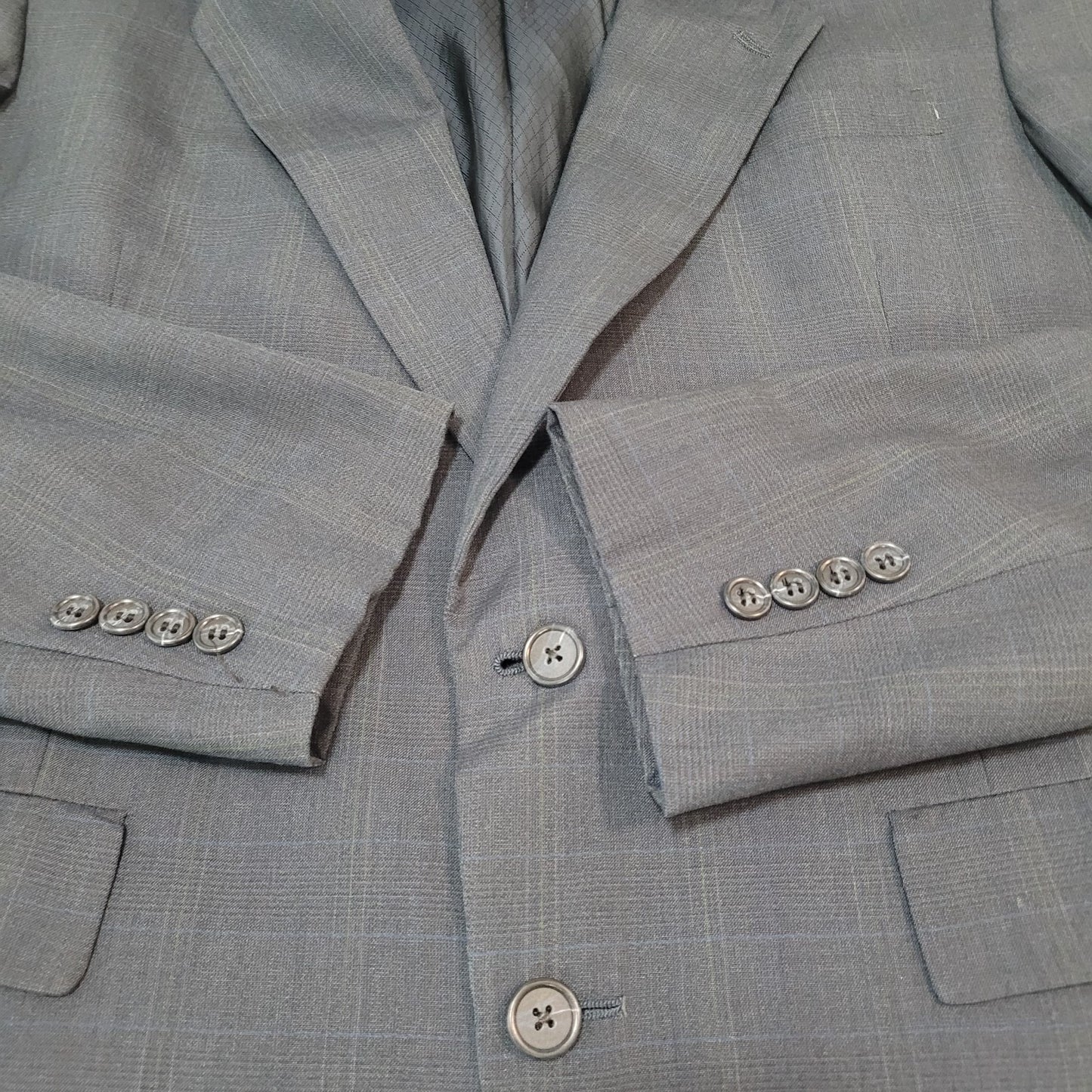 Hart Schaffner & Marx Blue Check Full Suit USA Made Jacket Size 42R Pants 34x31