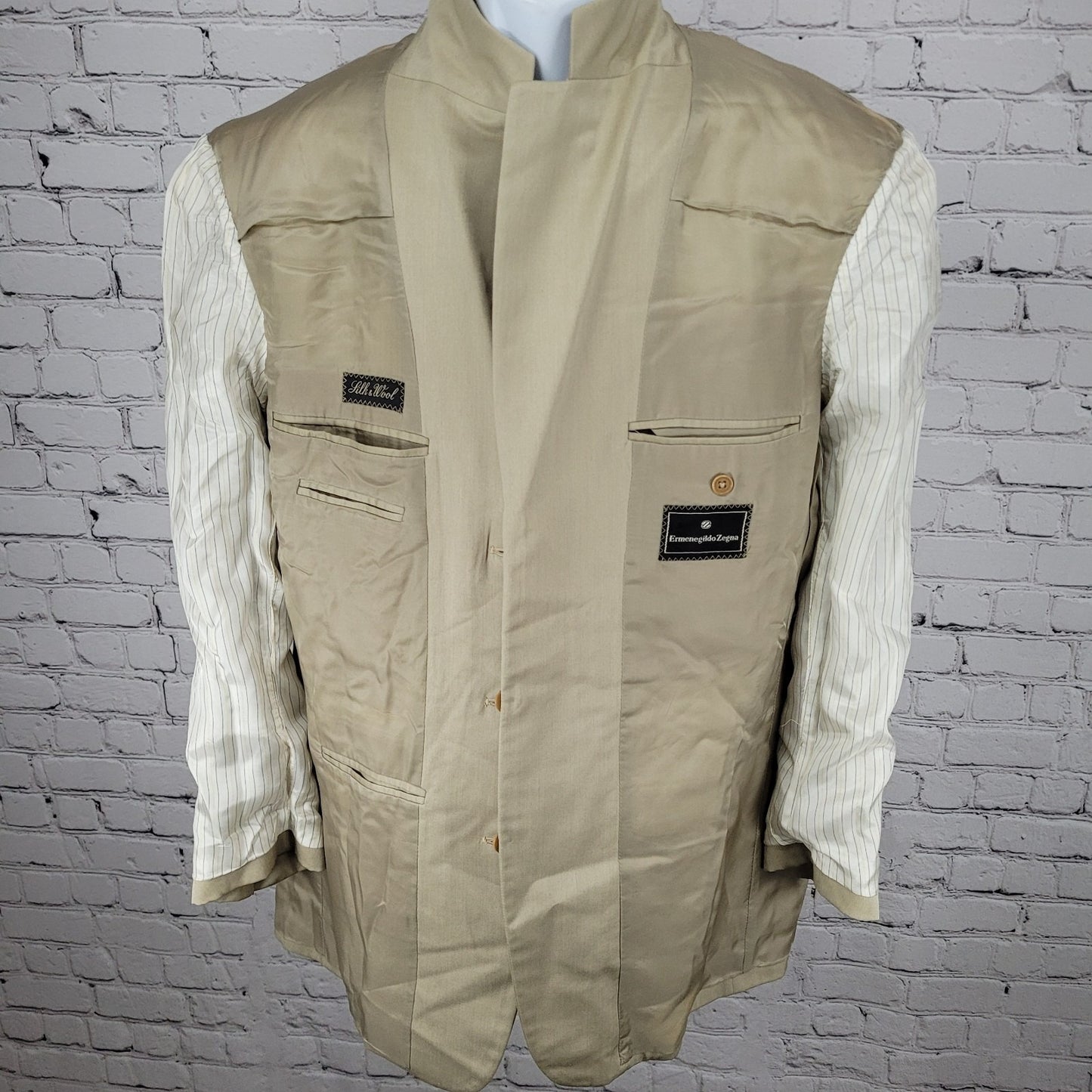 Ermenegildo Zegna Beige Silk Wool 3 Button Blazer Sport Coat Size 50 US 40
