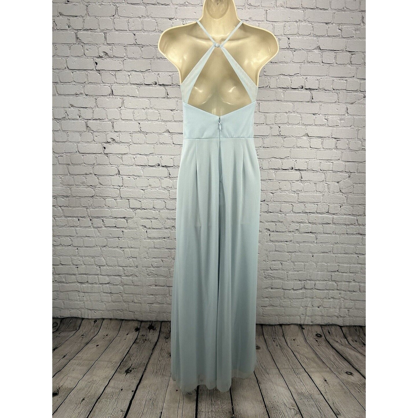 Azazie Sky Blue Racerback Front Slit Fitted Pleated Kalea Maxi Gown Dress XS