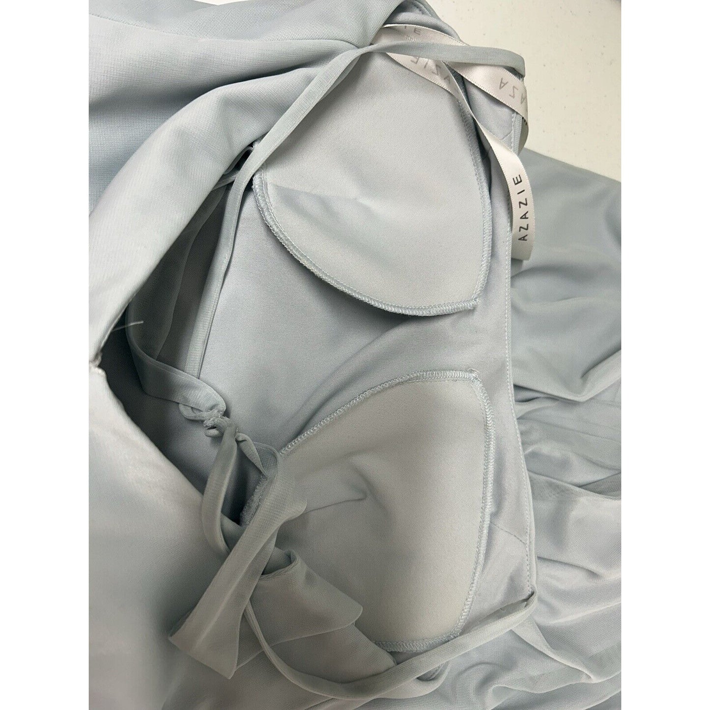 Azazie Sky Blue Racerback Front Slit Fitted Pleated Kalea Maxi Gown Dress XS