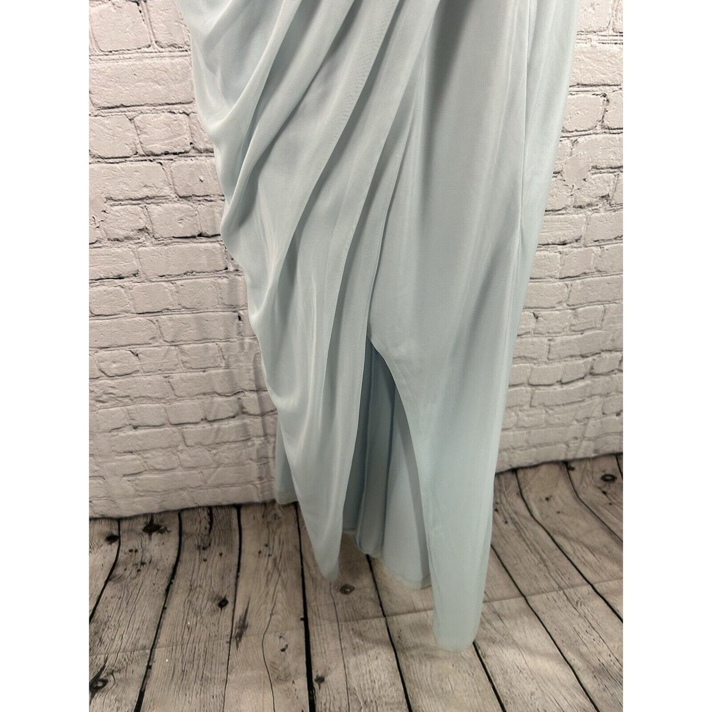 Azazie Sky Blue Racerback Front Slit Fitted Pleated Kalea Maxi Gown Dress XS