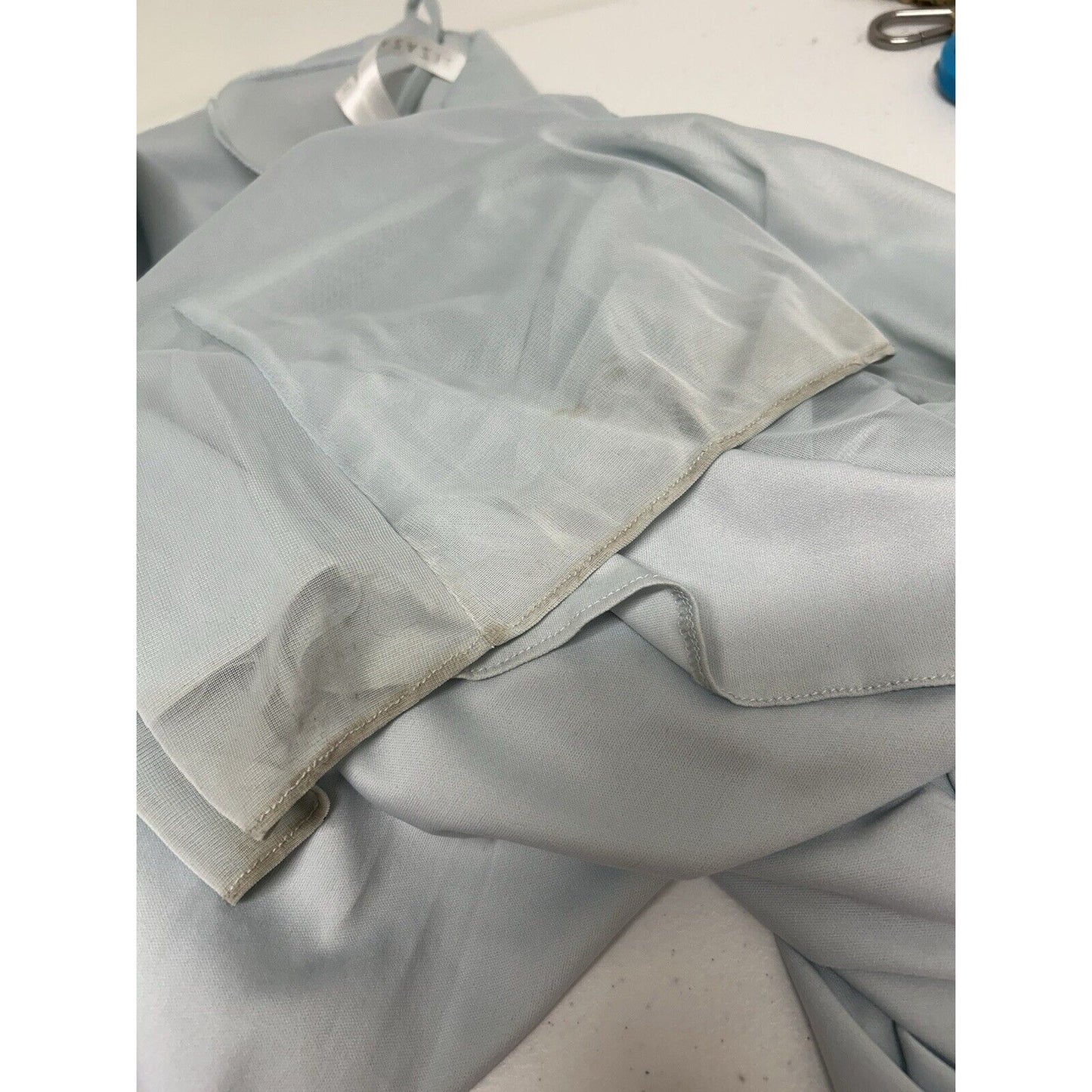 Azazie Sky Blue Racerback Front Slit Fitted Pleated Kalea Maxi Gown Dress XS