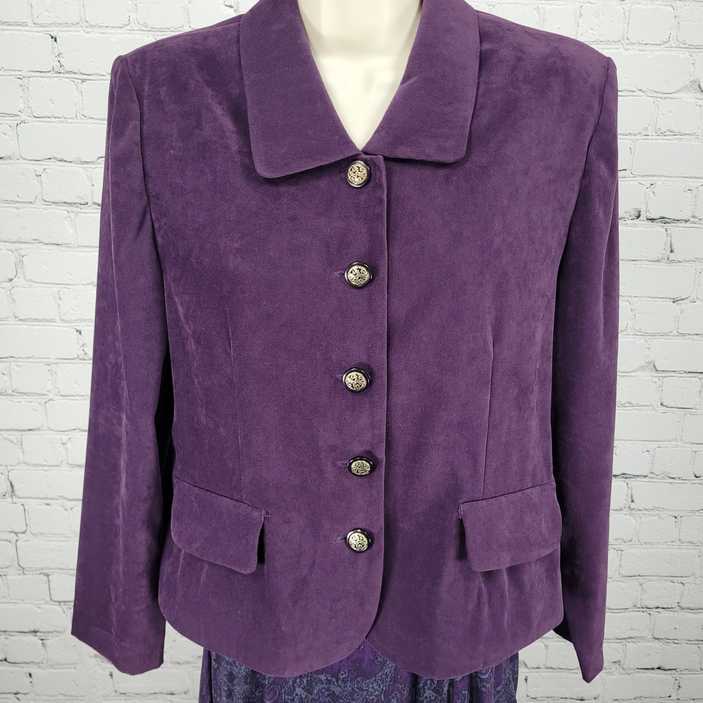 VTG Leslie Fay Purple Paisley 3 Piece Set Jacket Skirt Suit Scarf Outfit 10P