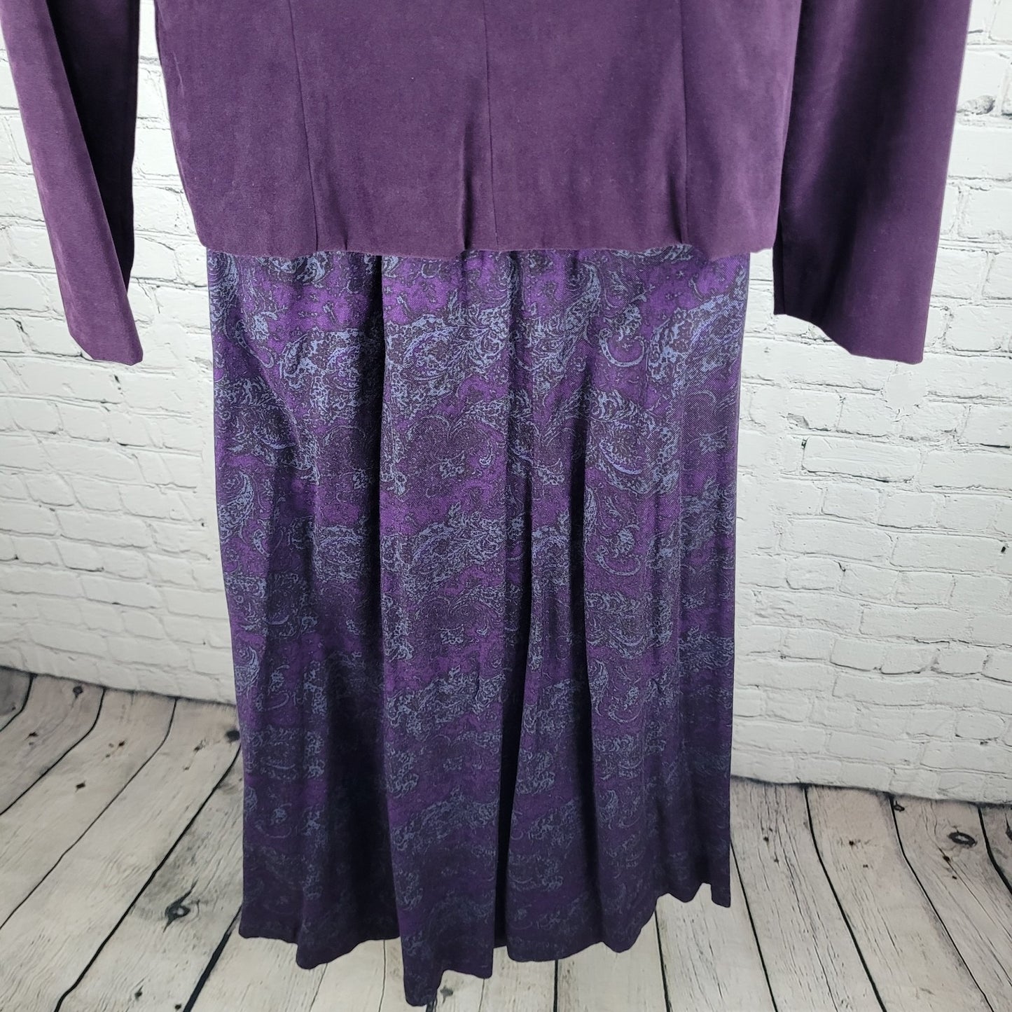 VTG Leslie Fay Purple Paisley 3 Piece Set Jacket Skirt Suit Scarf Outfit 10P