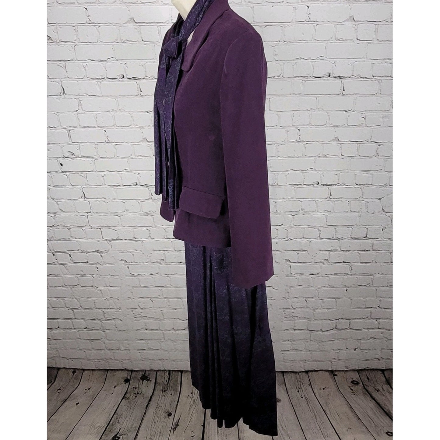VTG Leslie Fay Purple Paisley 3 Piece Set Jacket Skirt Suit Scarf Outfit 10P