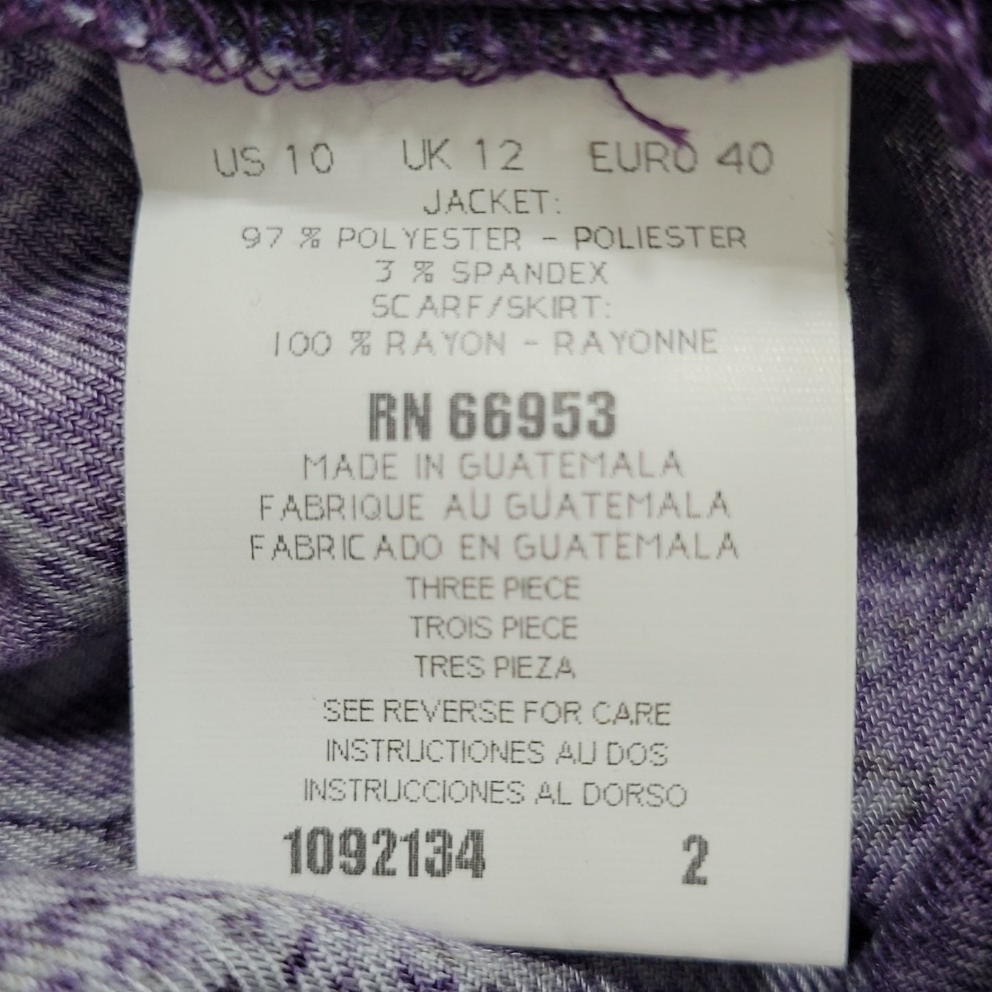 VTG Leslie Fay Purple Paisley 3 Piece Set Jacket Skirt Suit Scarf Outfit 10P