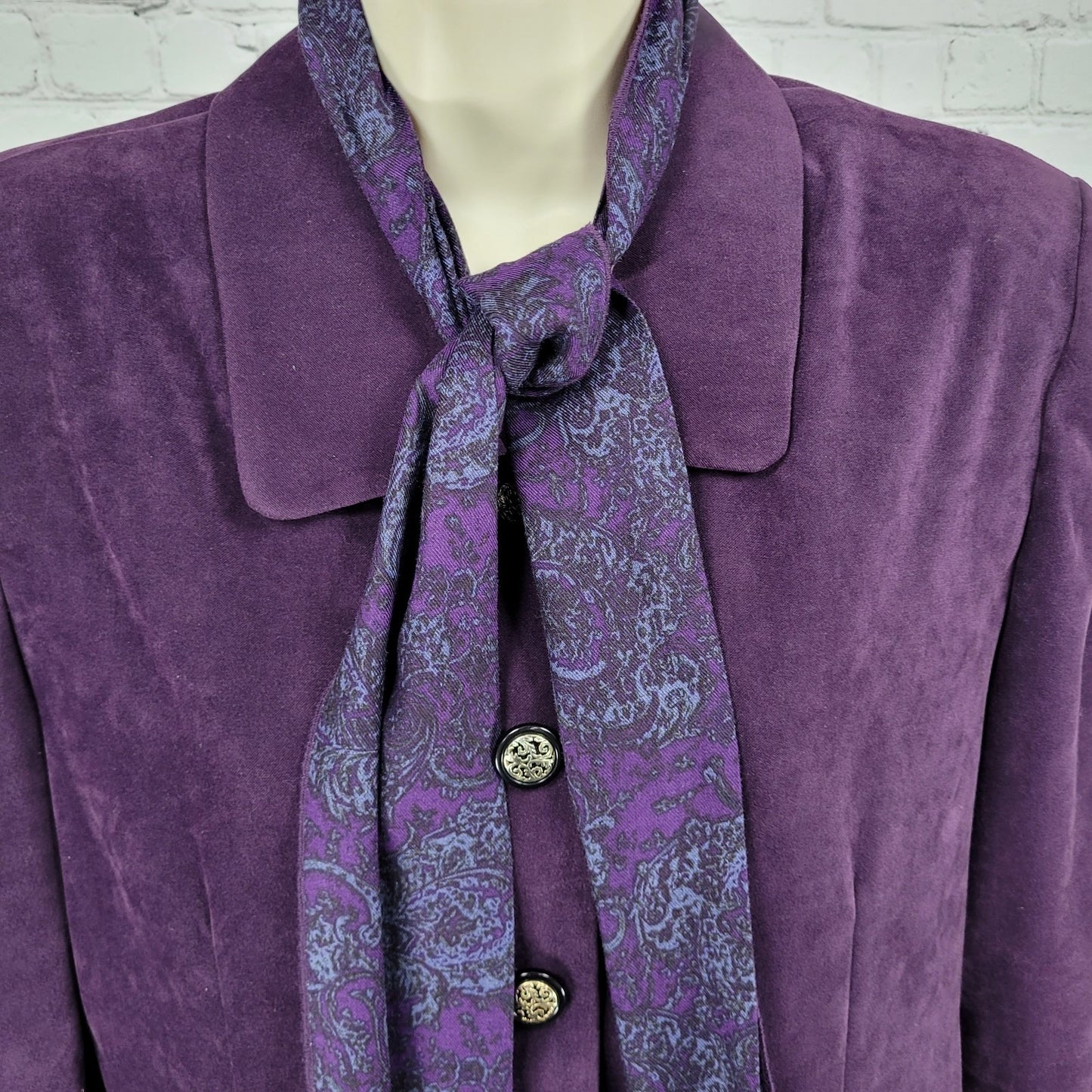 VTG Leslie Fay Purple Paisley 3 Piece Set Jacket Skirt Suit Scarf Outfit 10P