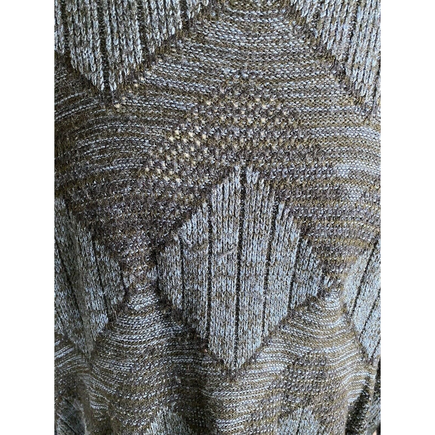 VTG EE Sport Blue Black Merino Wool Blend Diamond Print Cable Knit Sweater XL