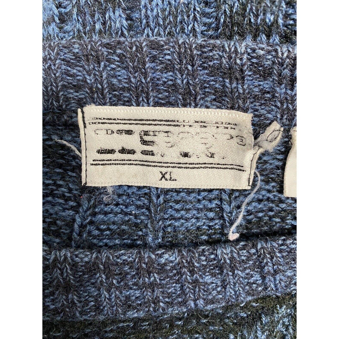 VTG EE Sport Blue Black Merino Wool Blend Diamond Print Cable Knit Sweater XL