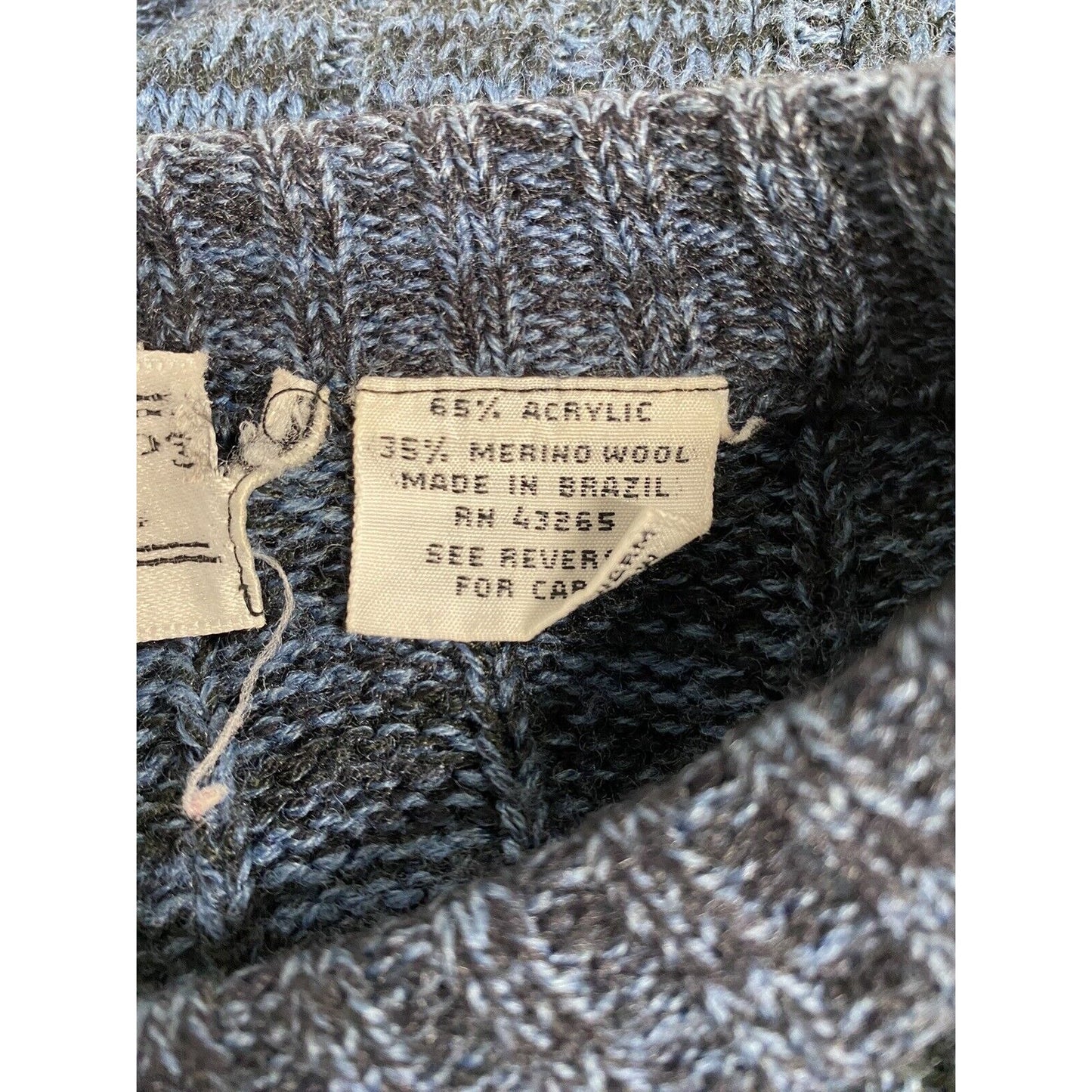 VTG EE Sport Blue Black Merino Wool Blend Diamond Print Cable Knit Sweater XL