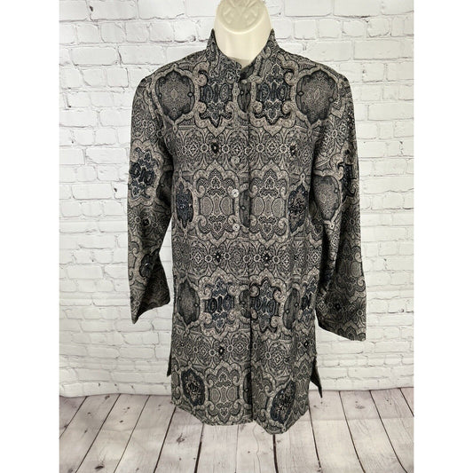 Chicos Brown Black Beaded Embroidered Long Sleeve Button Down Size Small (4)