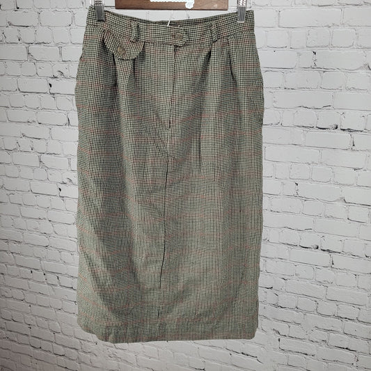 VTG Talbots Green 100% Wool Houndstooth Lined Skirt USA Made Size 10 (26x29)