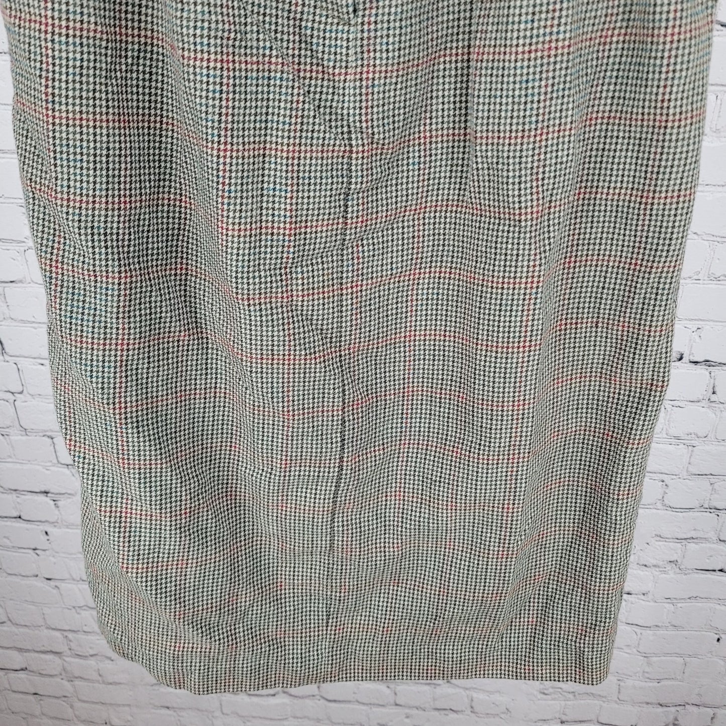 VTG Talbots Green 100% Wool Houndstooth Lined Skirt USA Made Size 10 (26x29)