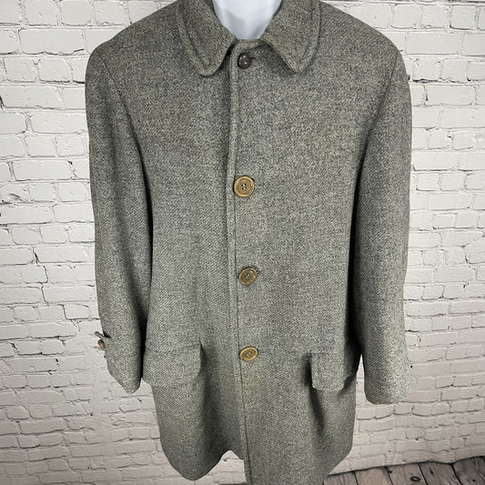 VTG Pendleton Grey Wool Buttoned Fur Lined Collared Coat USA Large L *defects