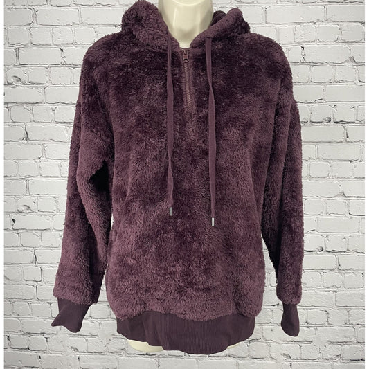 Aerie Purple Soft Faux Fur Pullover Cozy Relaxed Casual Hoodie Zipped Size XS