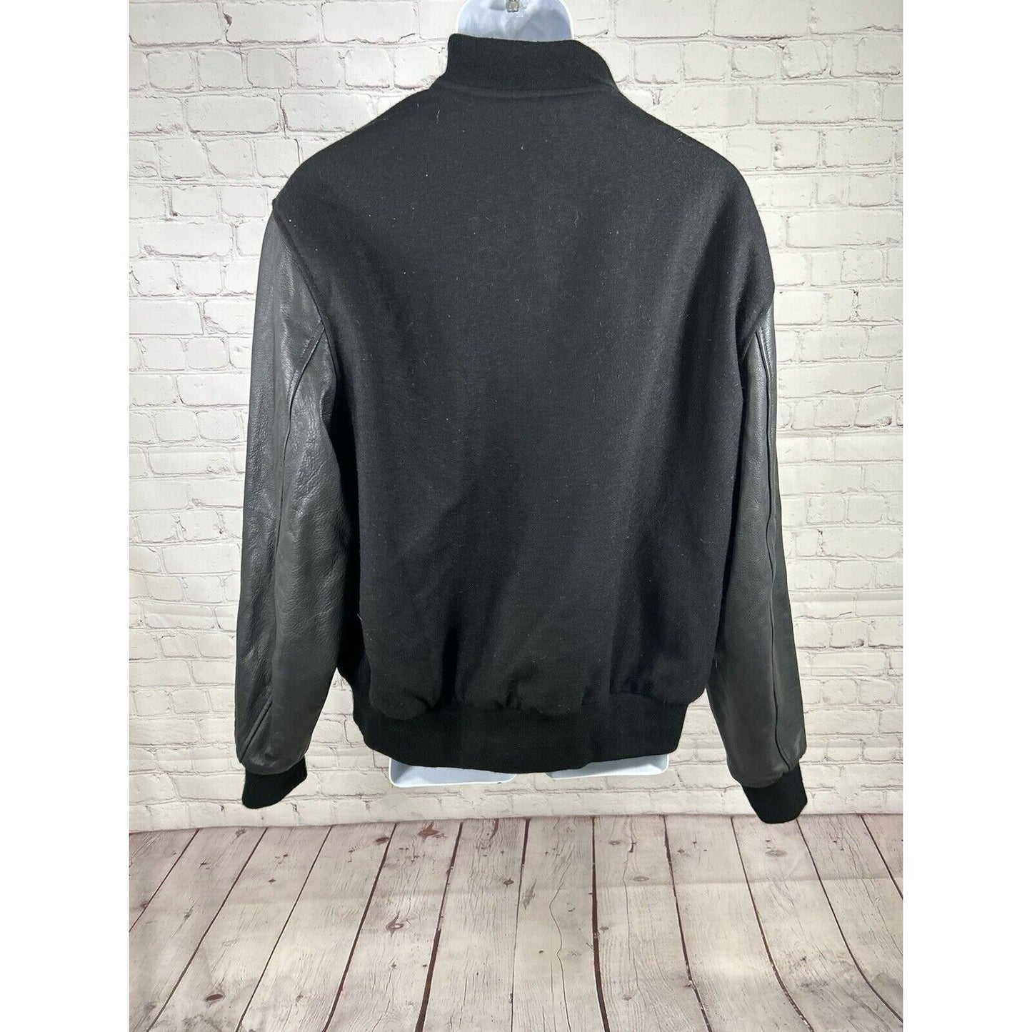 Titan Strong Black Wool Shell Leather Sleeves Inner Lined Men’s Bomber Jacket L