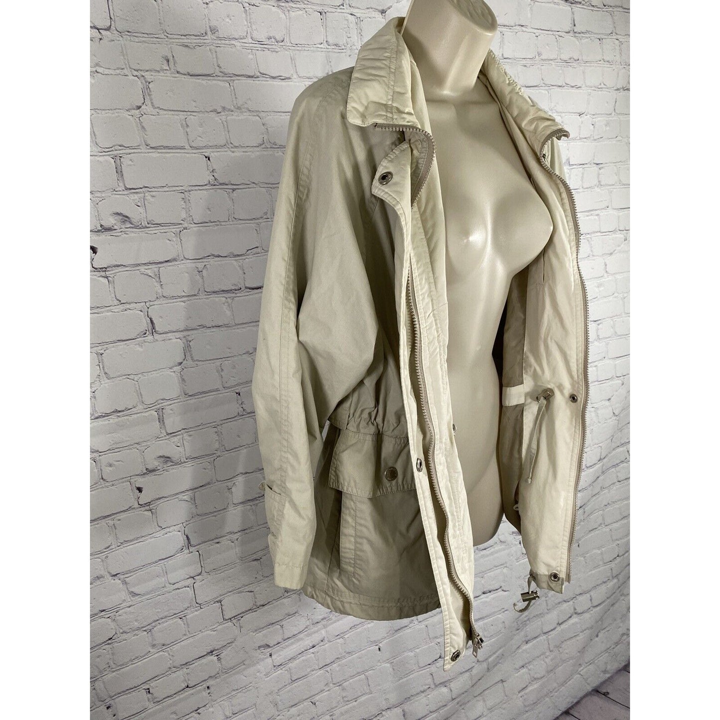 London Fog Tan Zip Collared Elastic Waist Lightweight Jacket Small Petite SP