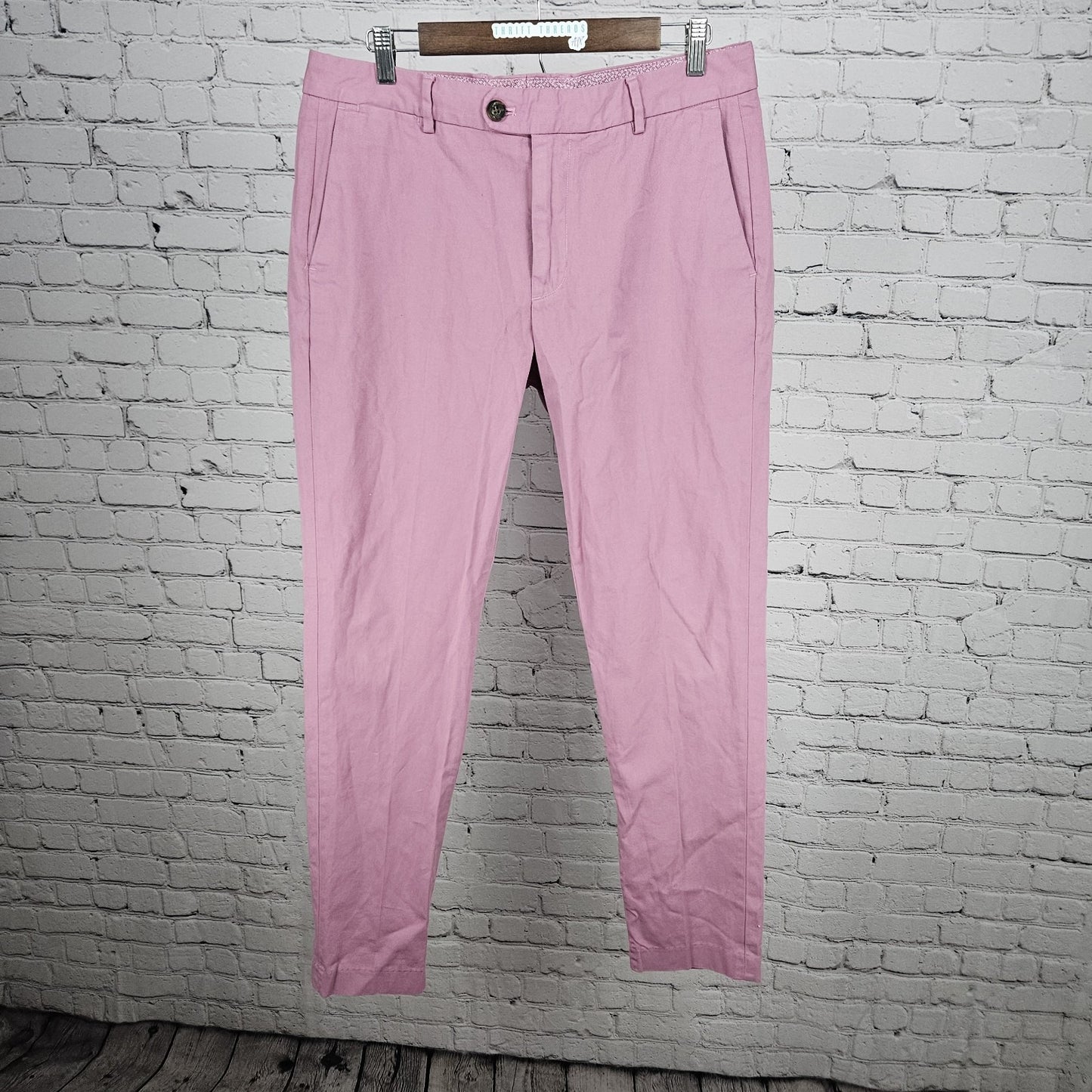 Bonobos Pink Slim Taper Cotton Stretch Flat Front Slash Pocket Chino Pants 33x32