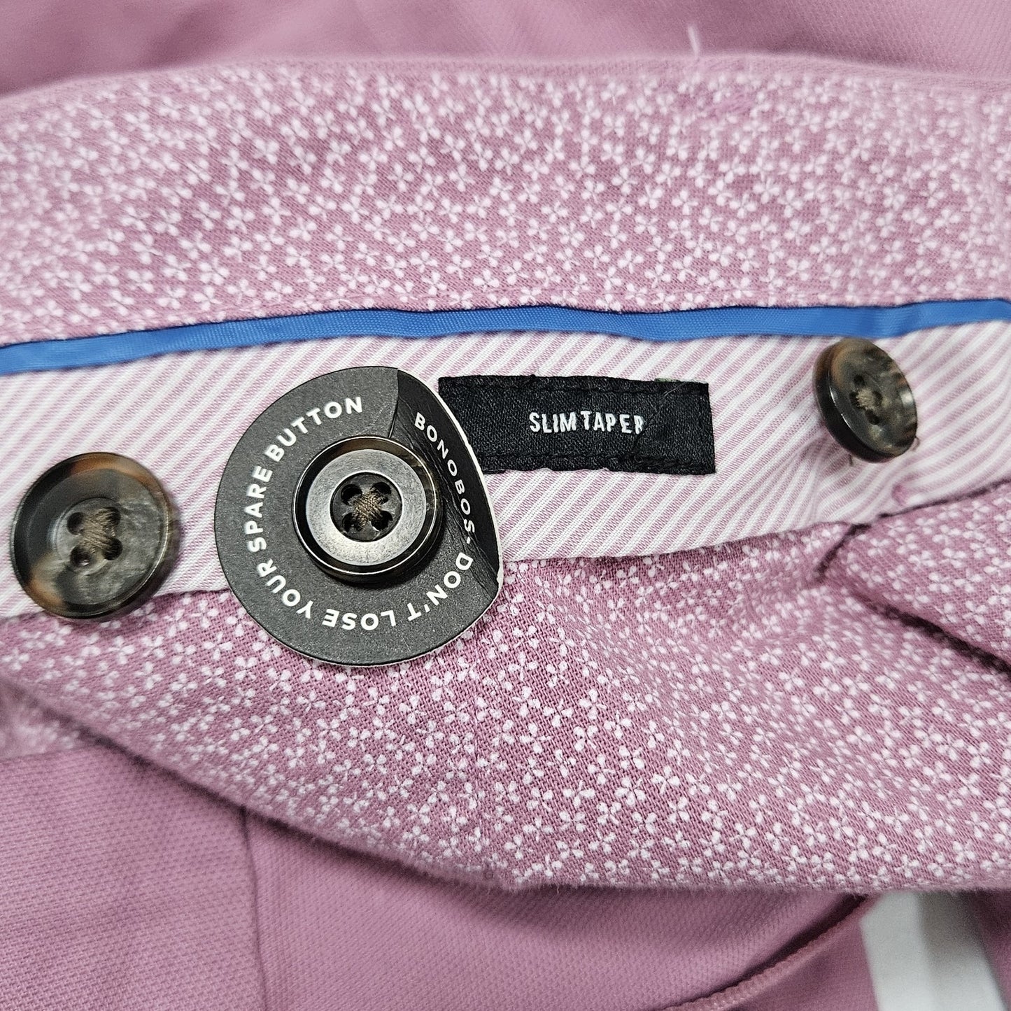 Bonobos Pink Slim Taper Cotton Stretch Flat Front Slash Pocket Chino Pants 33x32