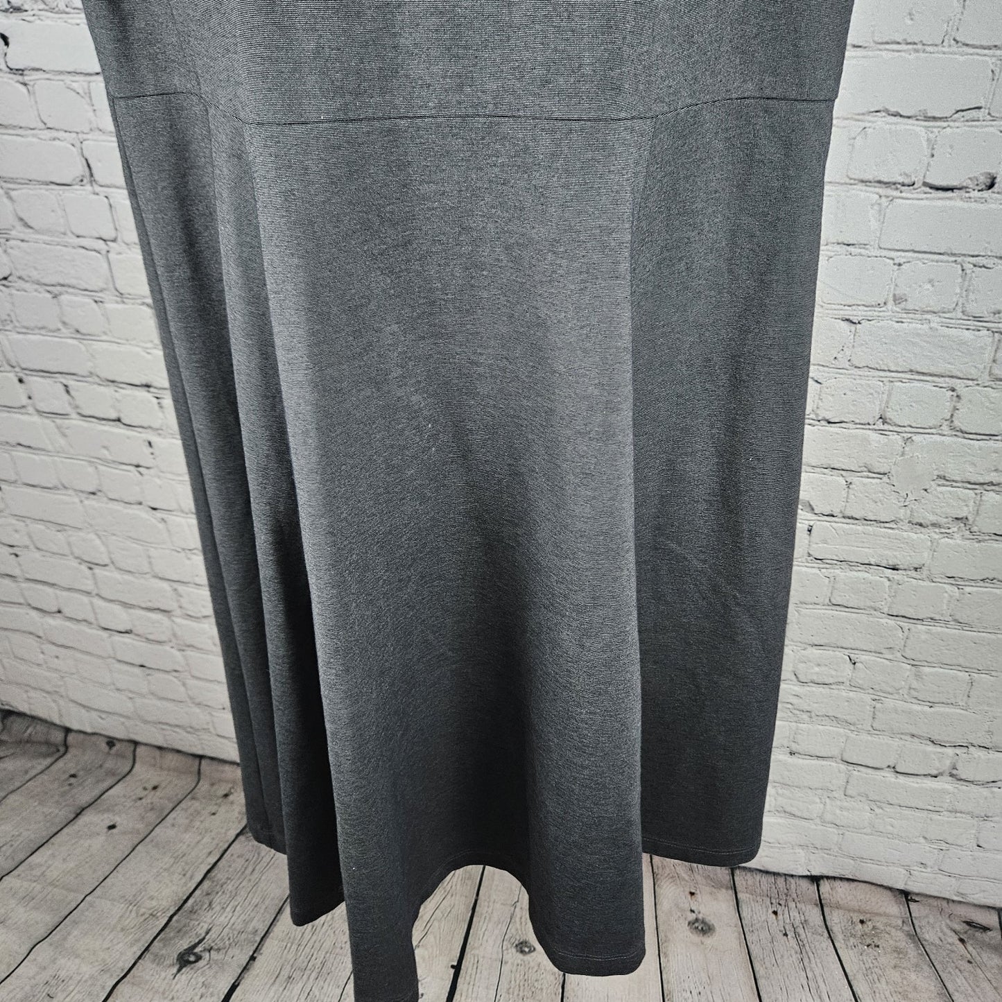 Boden Grey Short Sleeve Pleated Neckline Unlined Stretch A-Line Midi Dress 18L