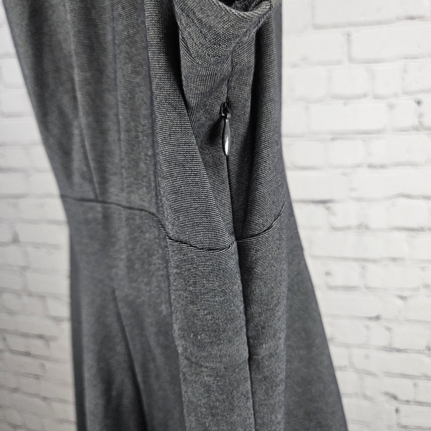 Boden Grey Short Sleeve Pleated Neckline Unlined Stretch A-Line Midi Dress 18L